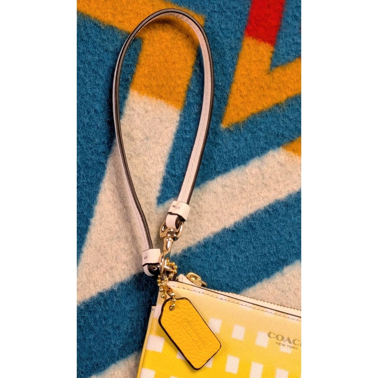 Coach Coach Saffiano Sunglow Ombre Gingham Small Wristlet Wallet Yellow Plaid 6" Womens Size ONE SIZE - 3 Thumbnail
