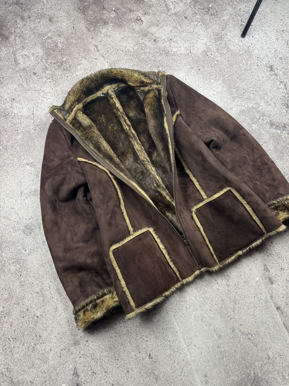 If Six Was Nine VINTAGE SUEDE FUR COAT JAPAN GLAMOUR RARE Y2K 90S BROWN Size M / US 6-8 / IT 42-44 - 3 Thumbnail