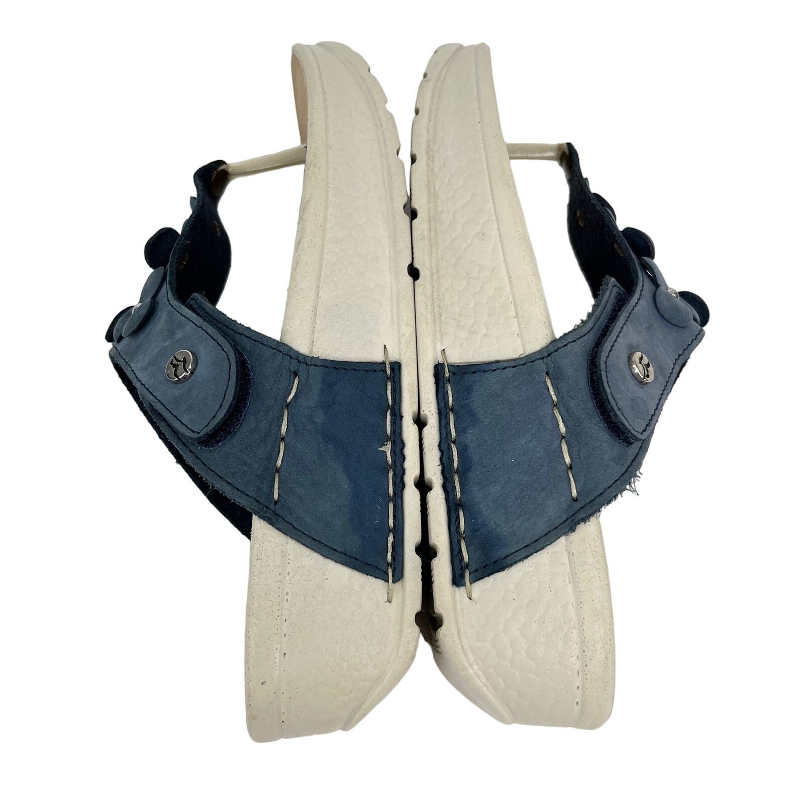 Other FLY FLOT Blue Suede Flower Sandals Flip Flops 39 1.75" Heel Size US 7.5 / IT 37.5 - 4 Thumbnail