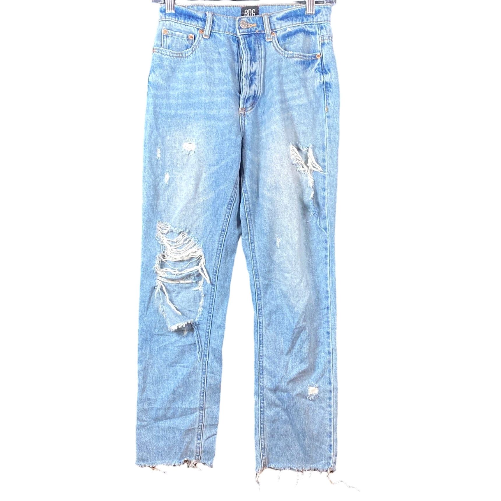 Bdg BDG Womens Jeans Blue Denim Button Fly High Rise Slim Straight Distressed 25 Size 42" / US 20 - 2 Thumbnail