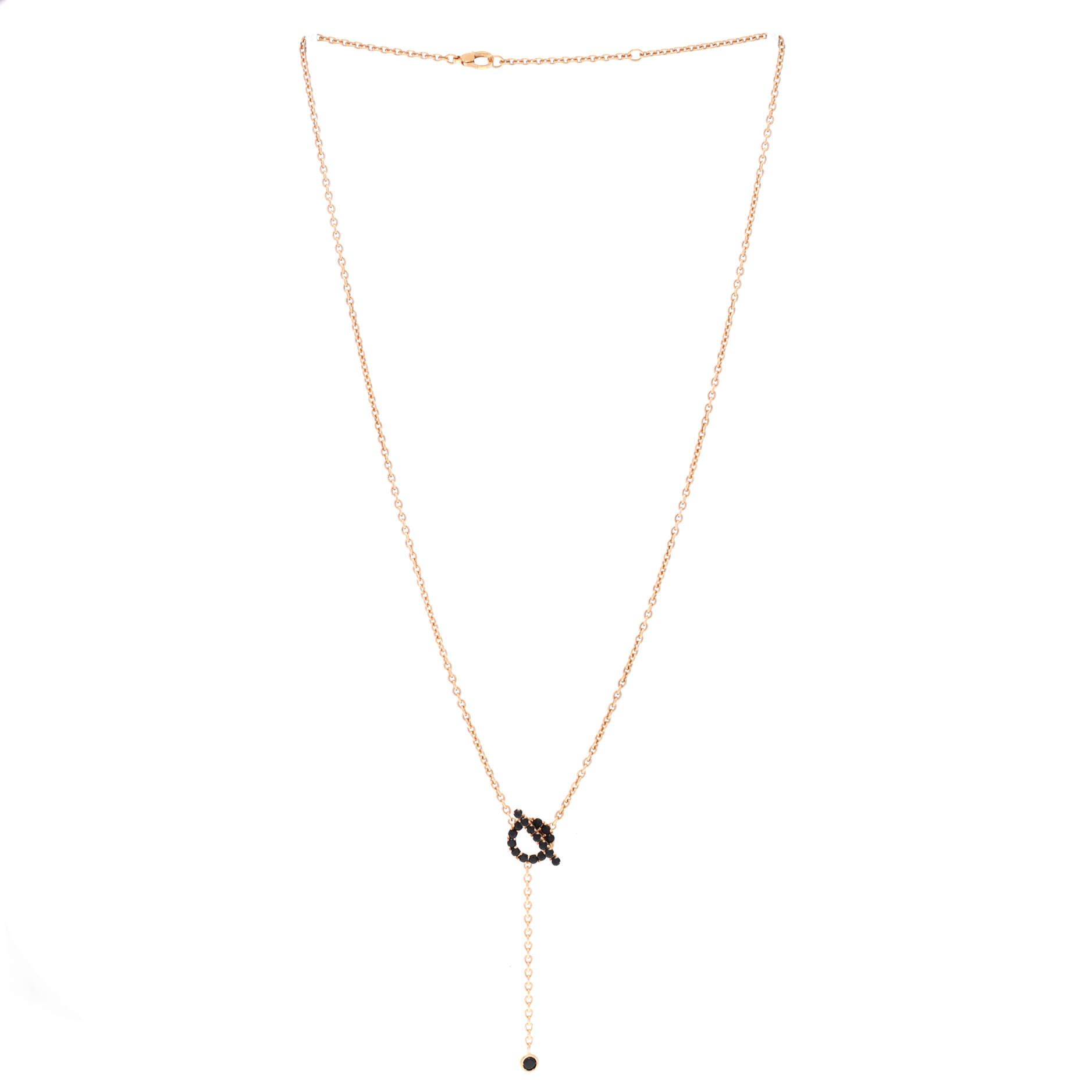 Hermes Finesse Lariat Pendant Necklace 18K Rose Gold and Bla Size ONE SIZE - 1 Thumbnail