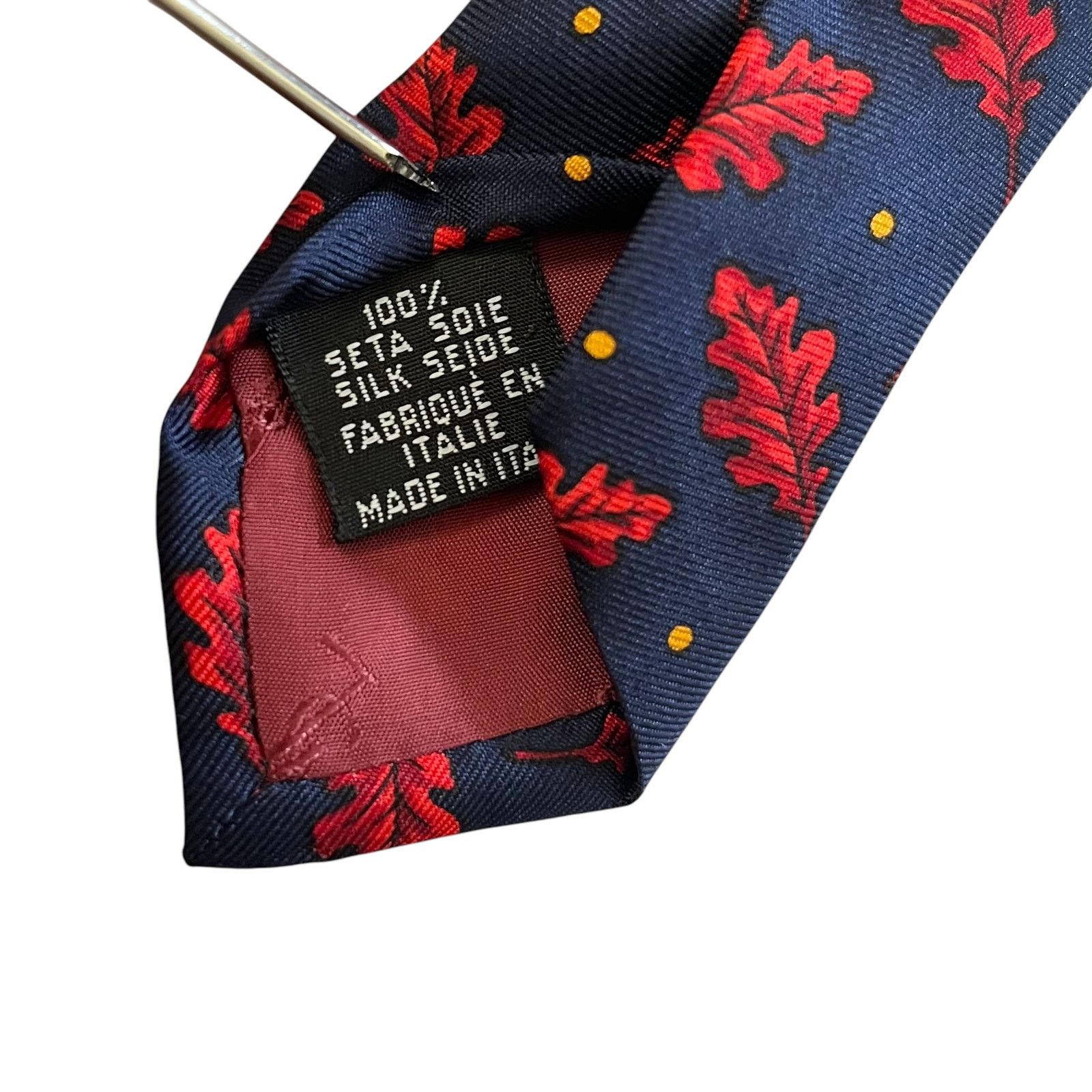 Yves Saint Laurent Yves Saint Laurent YSL Navy Blue Red Leaf Print Silk Tie Size ONE SIZE - 6 Thumbnail