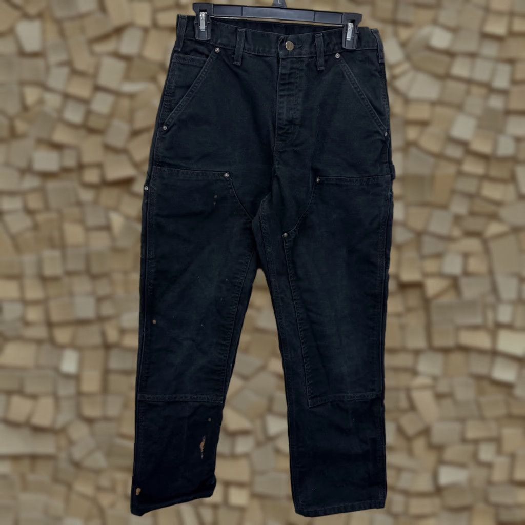 Carhartt VINTAGE Carhartt B136 Pants Carhartt Double Knee 29X30 Black Distressed Work Canvas 90s Grunge Mens Size US 29 - 1 Thumbnail