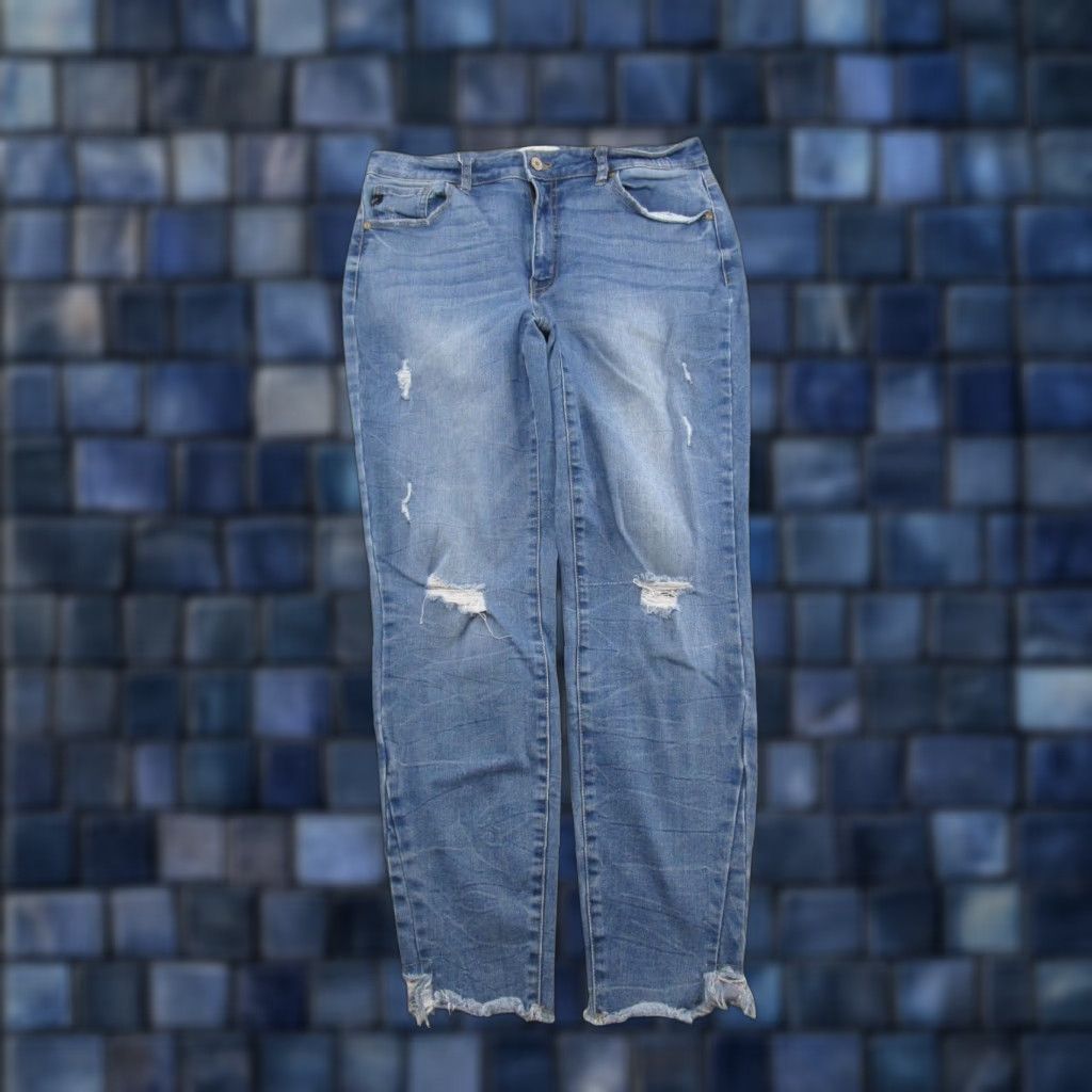 Vintage Kancan Womens Jeans Distressed Medium Wash Size 13 30 Stretch Denim 5-Pocket Ankle Regular Fit Blue Medium Wash Womens Jeans Size 34" / US 12 / IT 48 - 1 Thumbnail