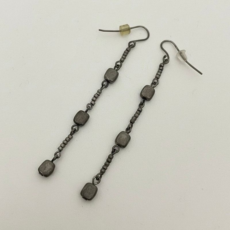 Vintage Vintage Silver Chain Beaded Dangle Earrings Size ONE SIZE - 1 Thumbnail