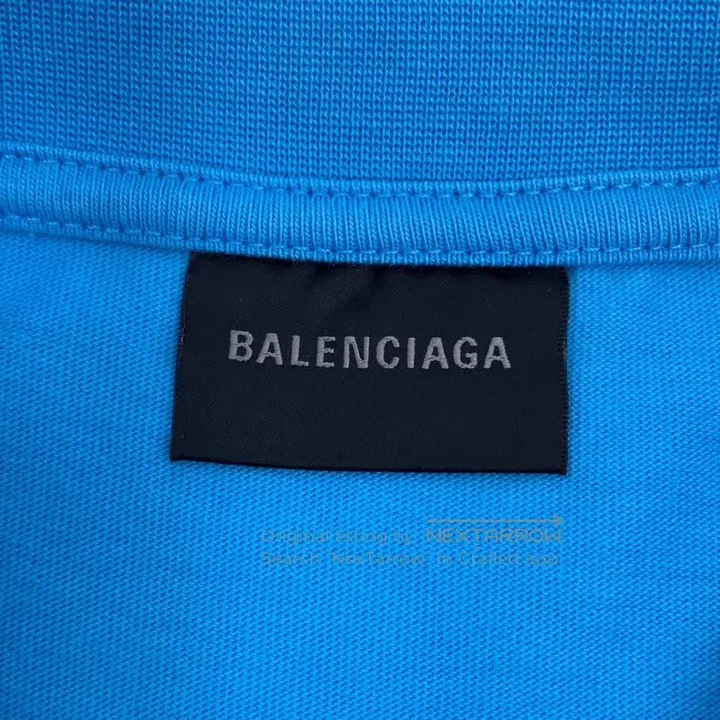 Balenciaga Balenciaga Blue Logo Letter Printed Cotton Round Neck Shor Size US M / EU 48-50 / 2 - 6 Thumbnail