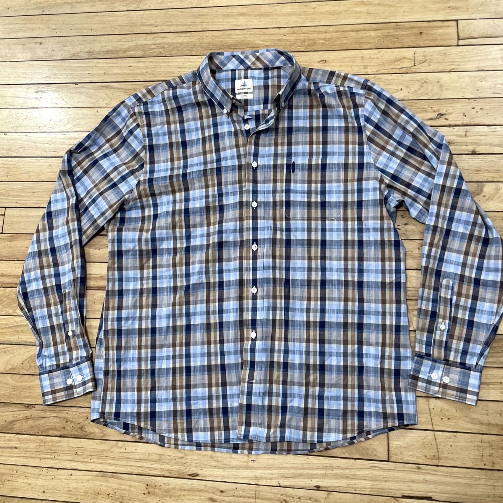johnnie-O JOHNNIE-O Button Shirt Men XL Hangin' OUT Blue Brown Plaid Surfer Johnnie-O XL Shirt Size US XL / EU 56 / 4 - 3 Thumbnail