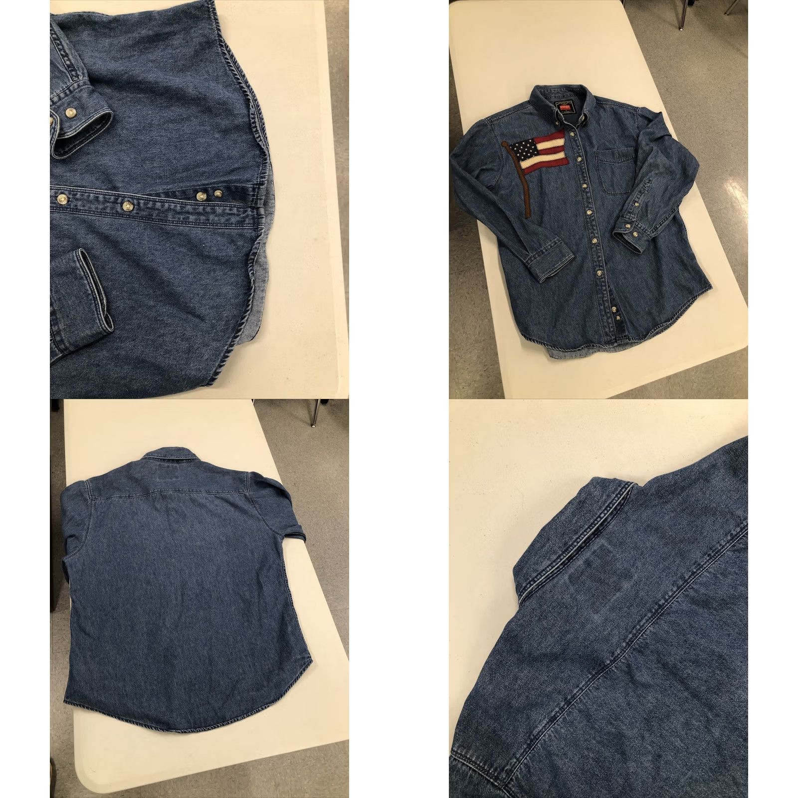 Wrangler VINTAGE Wrangler Hero L/S U.S. Flag Patriot Shirt Medium Men Red/White/Blue Denim Cotton Button-Up Collared Long Sleeve Size US M / EU 48-50 / 2 - 8 Thumbnail