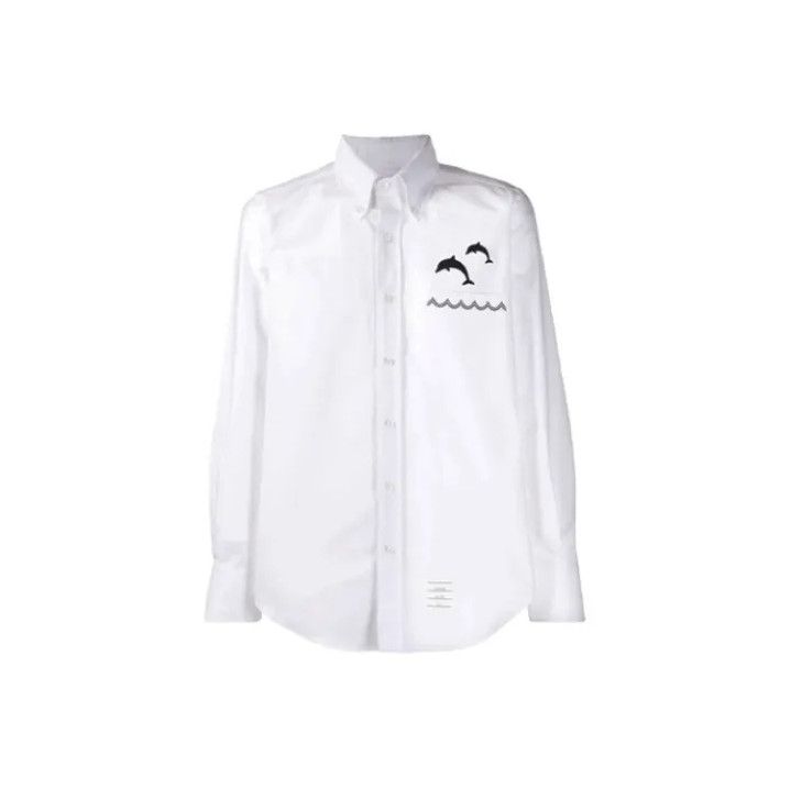 Thom Browne Thom Browne Dolphin Embroidered Oxford Shirt Size US M / EU 48-50 / 2 - 1 Thumbnail