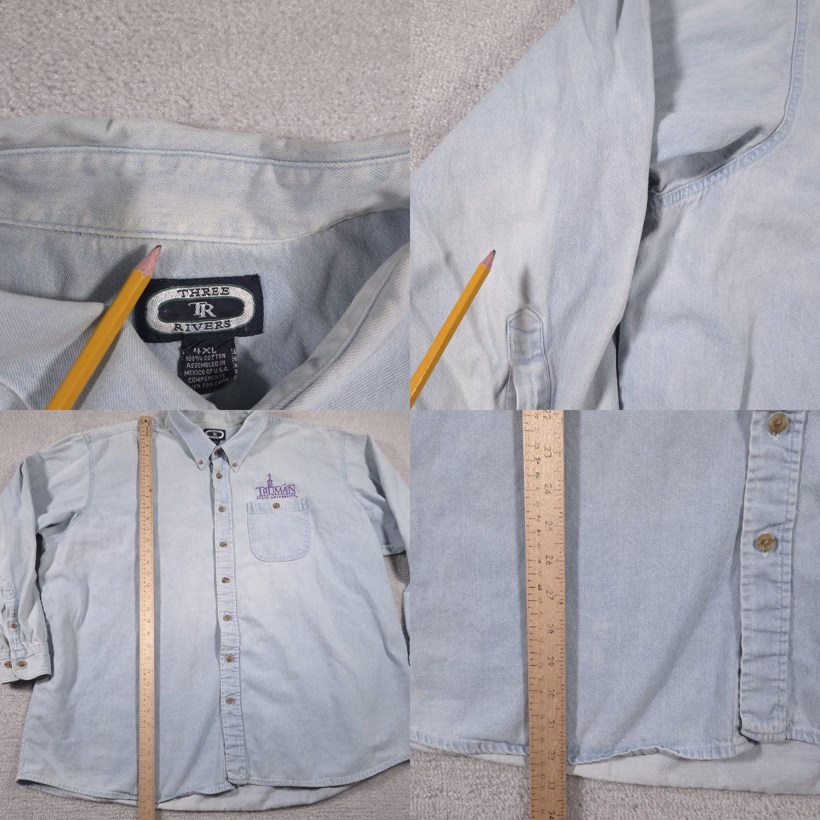 Vintage Truman State University Shirt Mens XL Light Blue Denim Button Down Embroidered Size US XL / EU 56 / 4 - 8 Thumbnail
