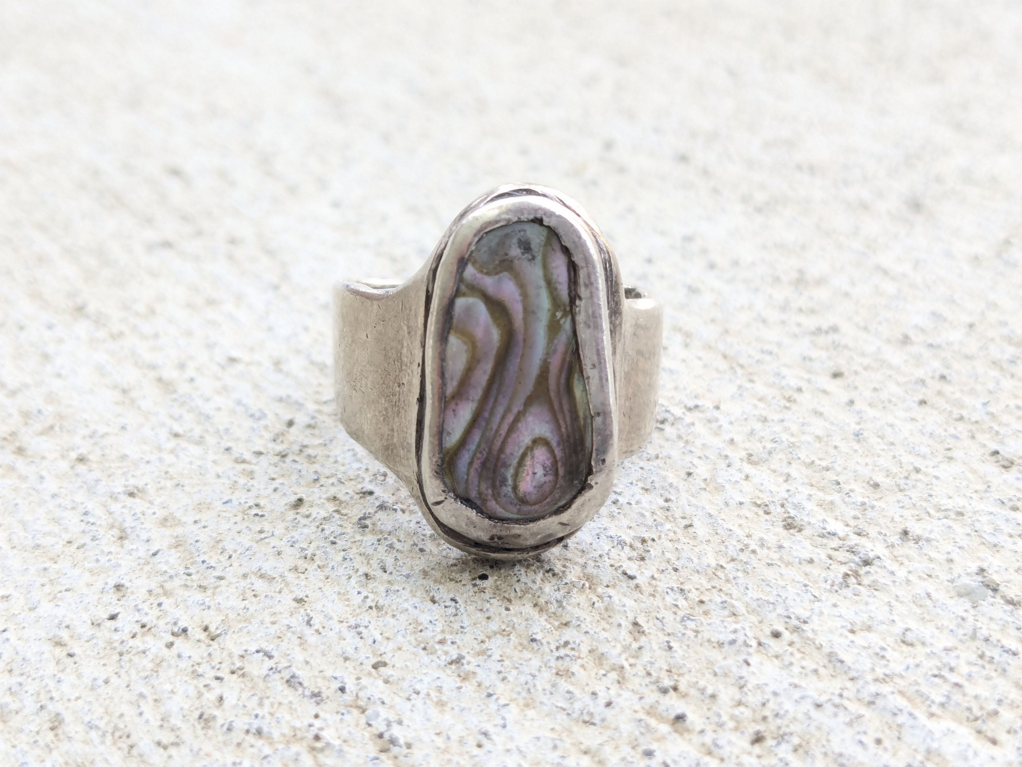 Vintage Vintage Sterling Silver Ring Abalone 9.25 Abstract Modern Size ONE SIZE - 4 Thumbnail