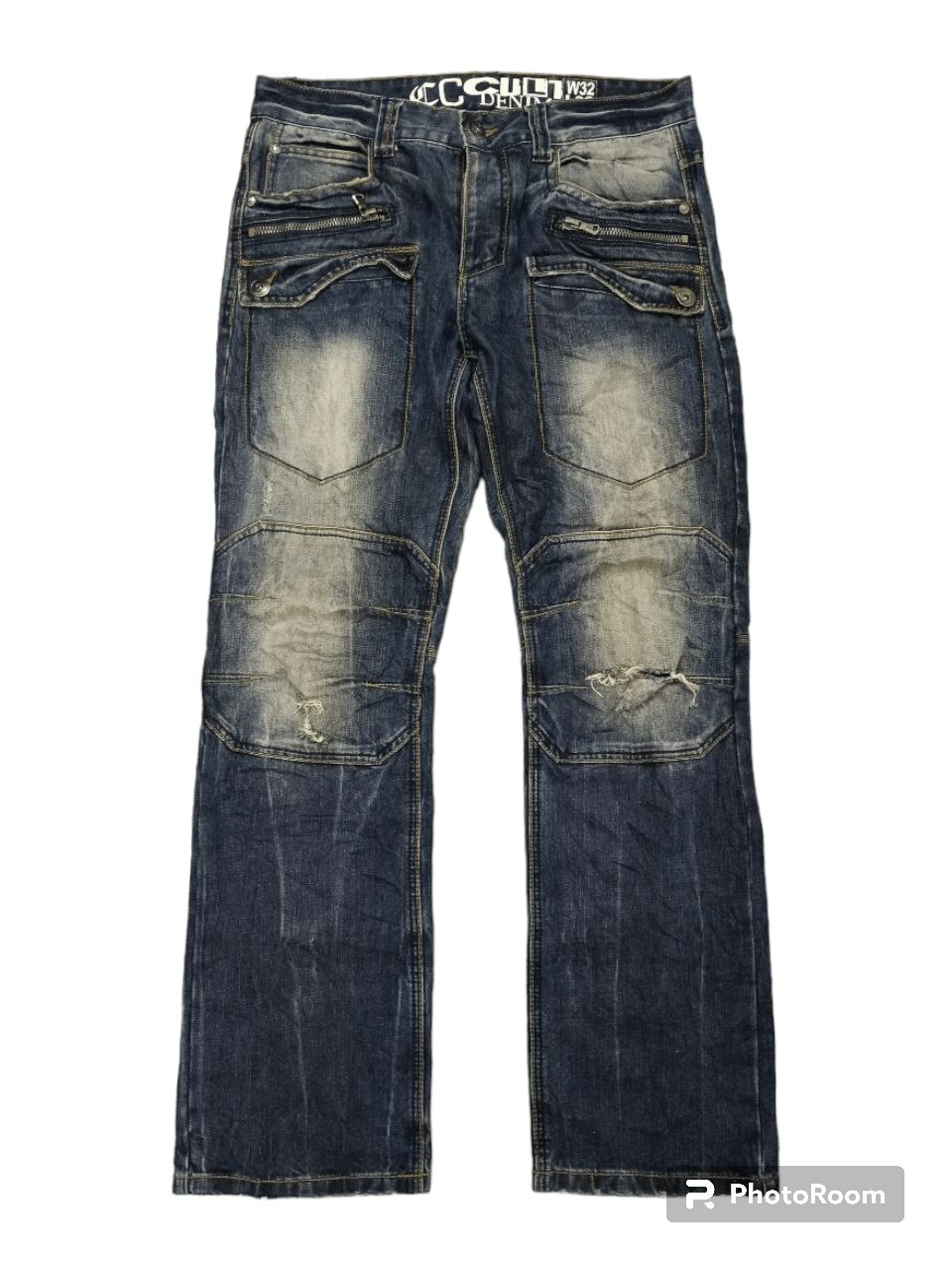 image of Distressed Denim x Hysteric Glamour Sick Riped Multizipper Pocket Cult Denim Pants in Blue Distress