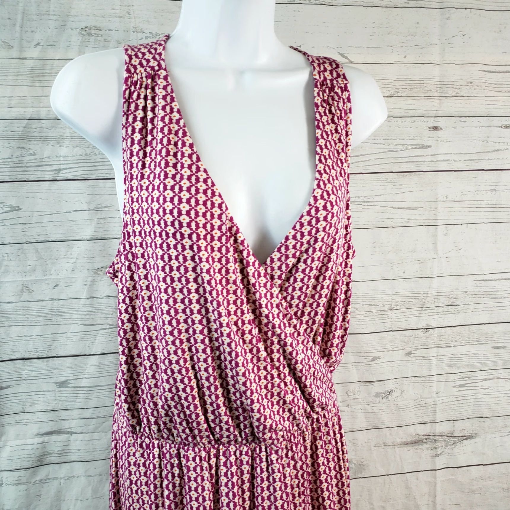 Old Navy Old Navy Womens Cross Front Dress Tank Dress L Tall Purple White Sleeveless Rayon Knit V-Neck Knee Length Womens Size L / US 10 / IT 46 - 2 Thumbnail