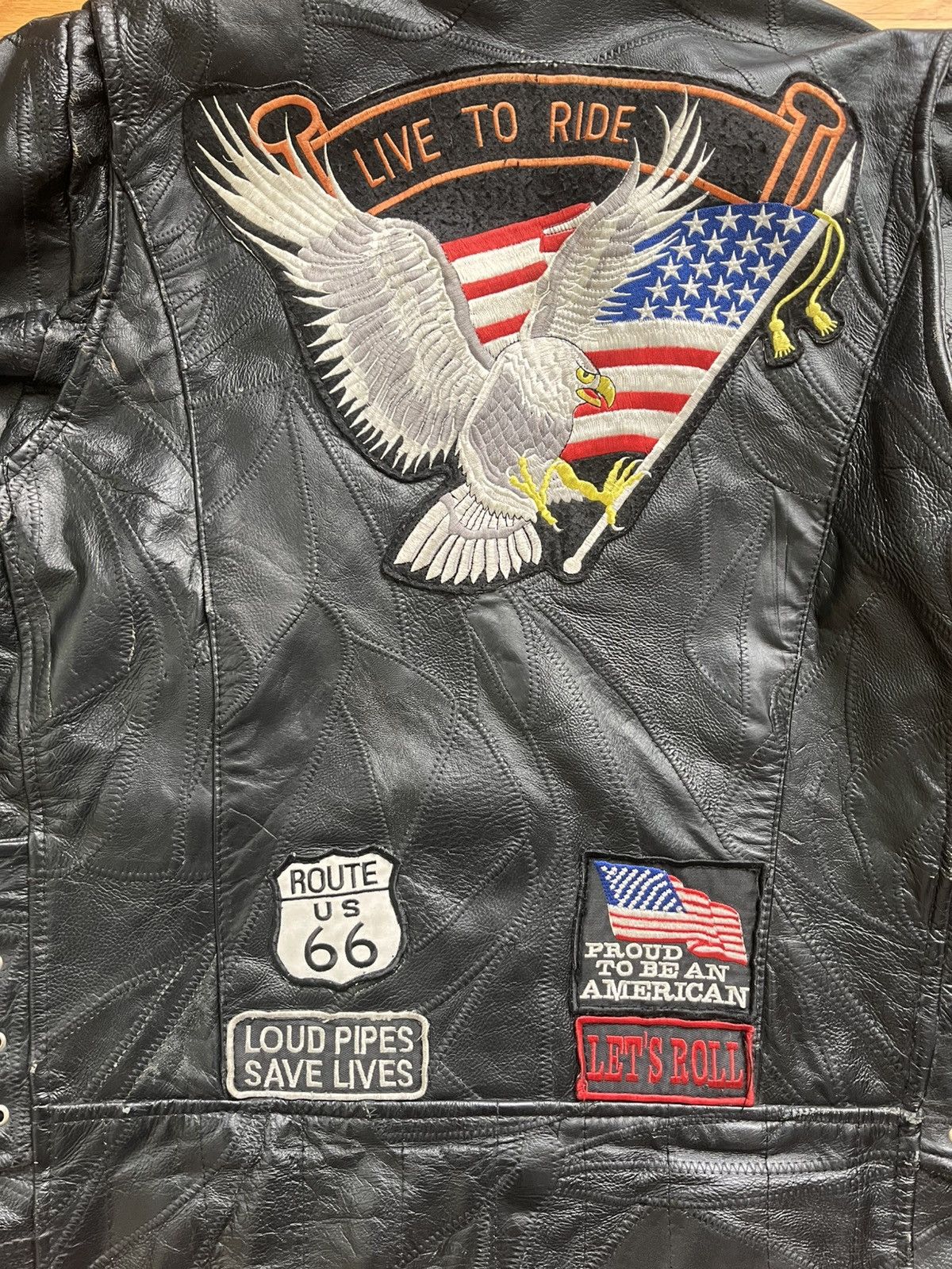 Vintage Diamond plate Buffalo leather biker jacket Size US XXL / EU 58 / 5 - 3 Thumbnail