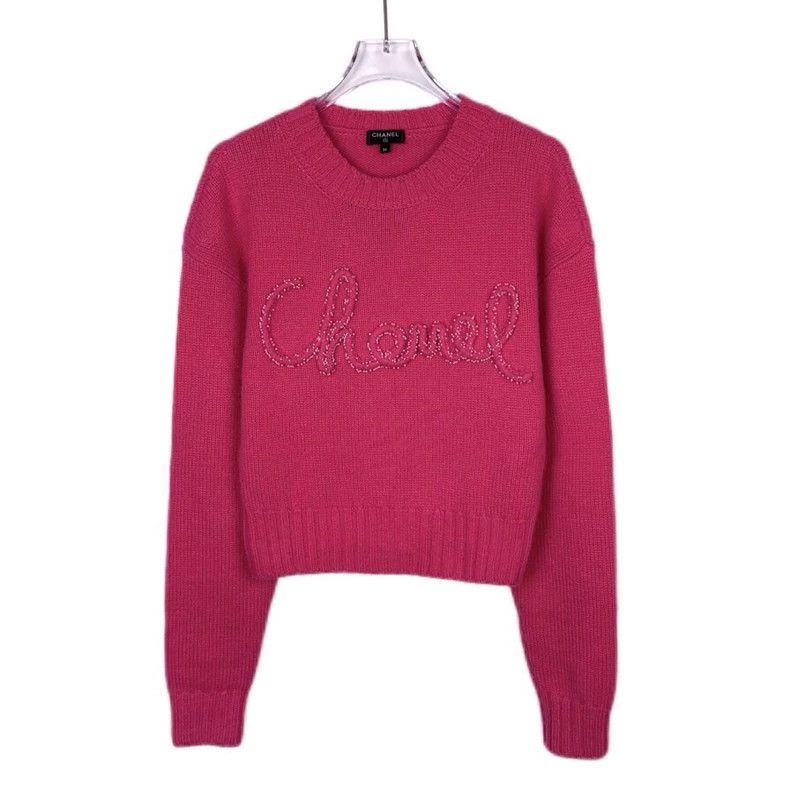 Chanel Chanel Logo letter beaded design round neck pink cashmere k Size XS / US 0-2 / IT 36-38 - 1 Thumbnail