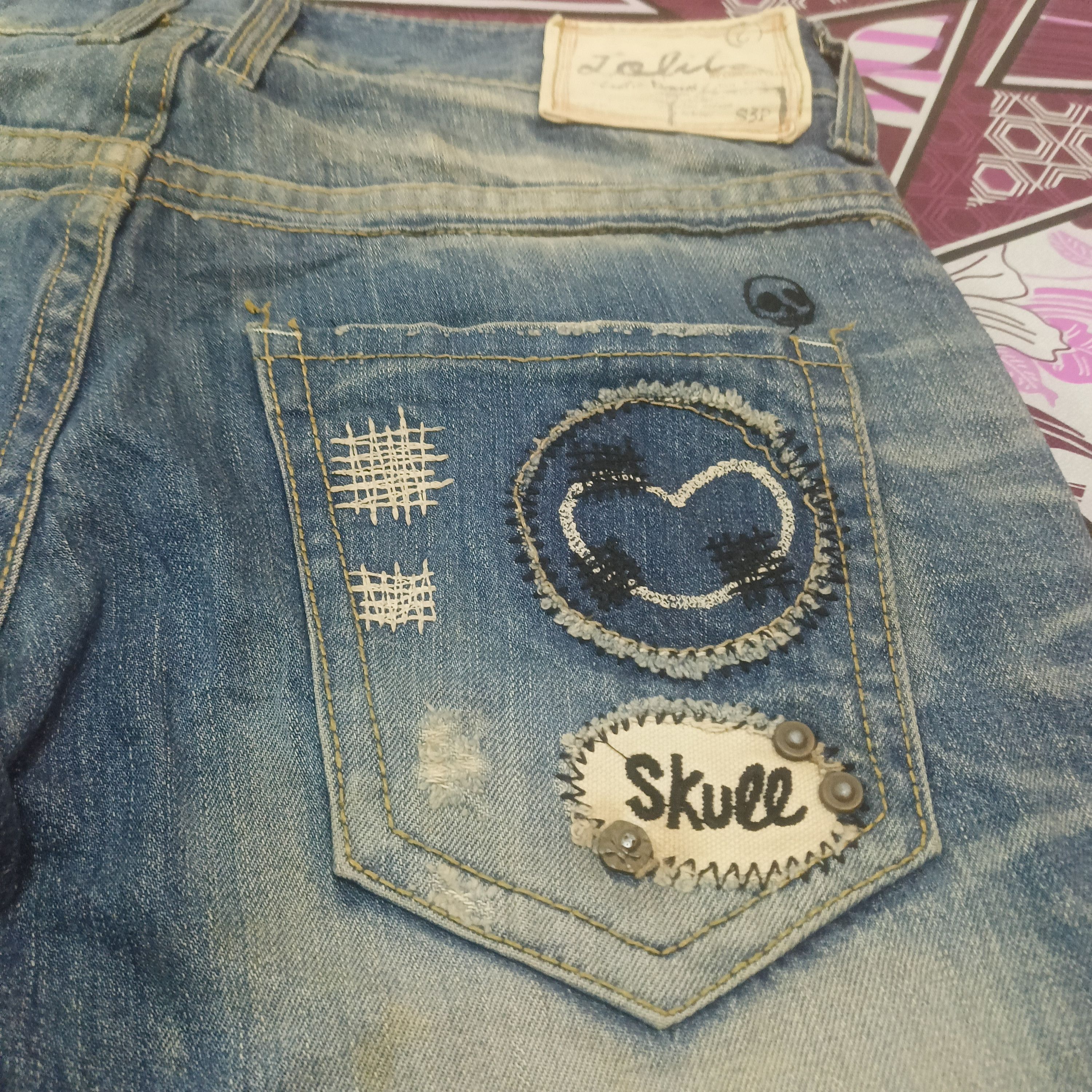 If Six Was Nine Sick Lolita Jeans Skull Distressed Jeans Size US 33 - 18 Thumbnail