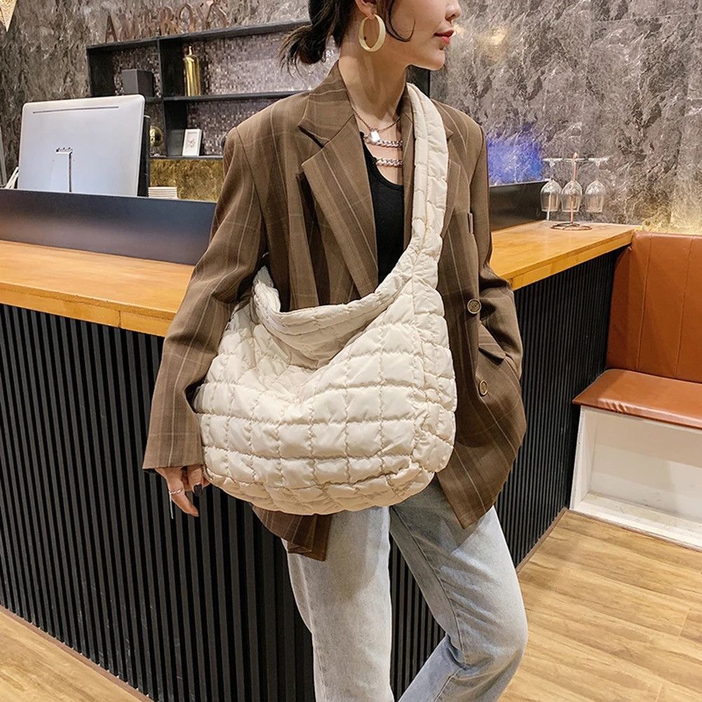 Large Capacity Lattice Pattern Shoulder Bag in White, Men's
