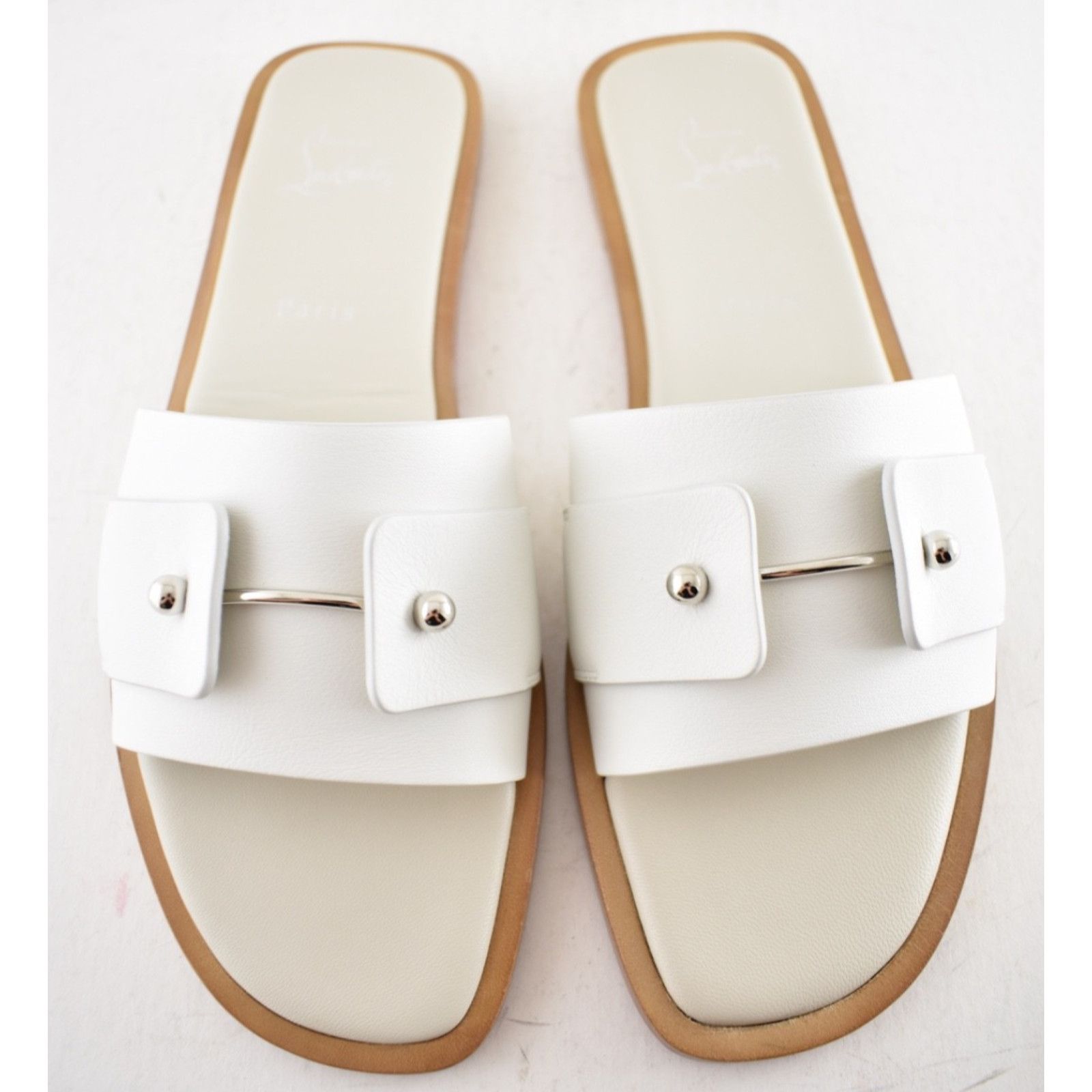 Christian Louboutin Christian Louboutin Chambelimule White Calf Leather Slide 36 Size US 6 / IT 36 - 10 Thumbnail