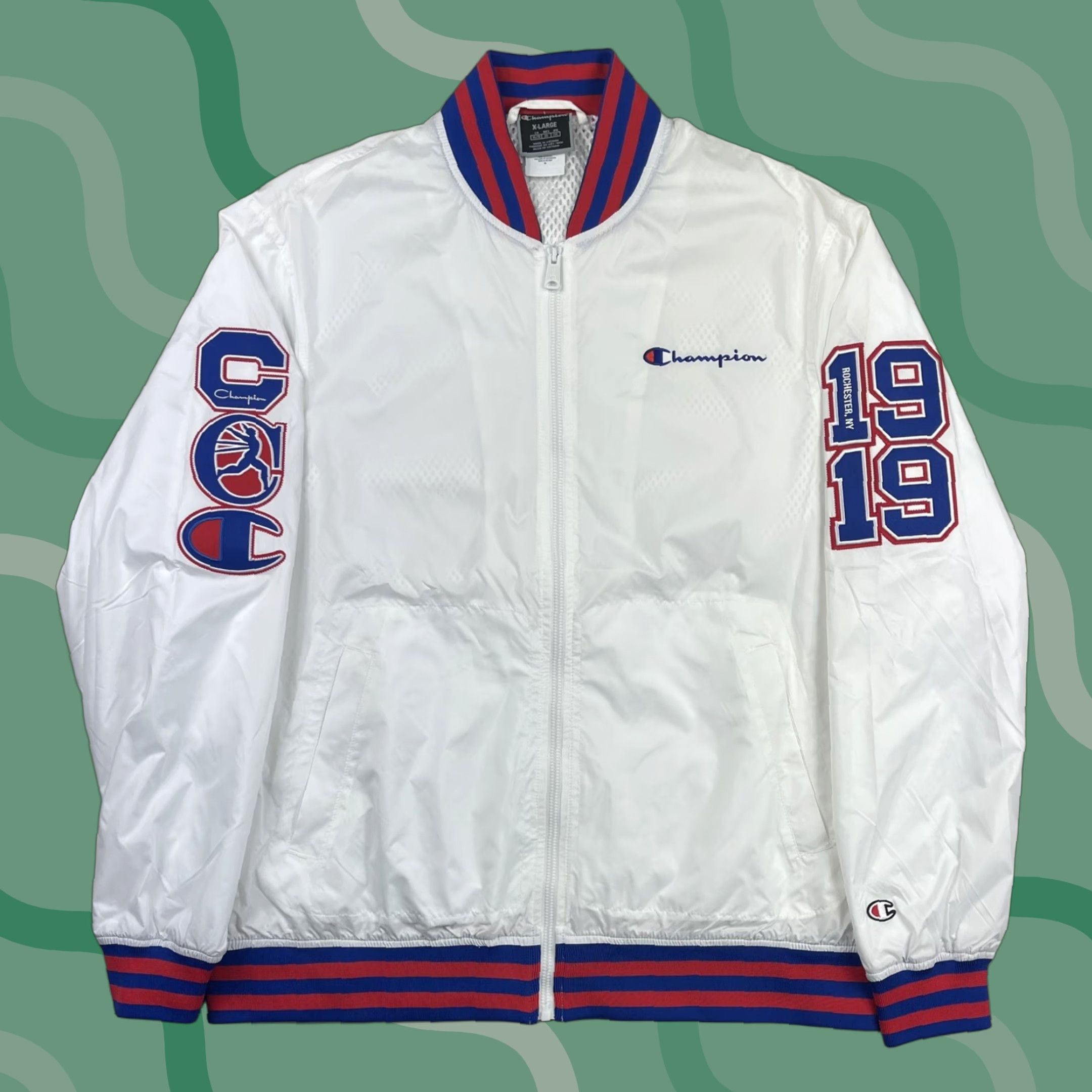 Champion VINTAGE Champion Olympics Windbreaker Jacket XL Running Man 1919 Stadium Track Men XL White Logo Embroidered 80s 90s Size US XL / EU 56 / 4 - 1 Thumbnail