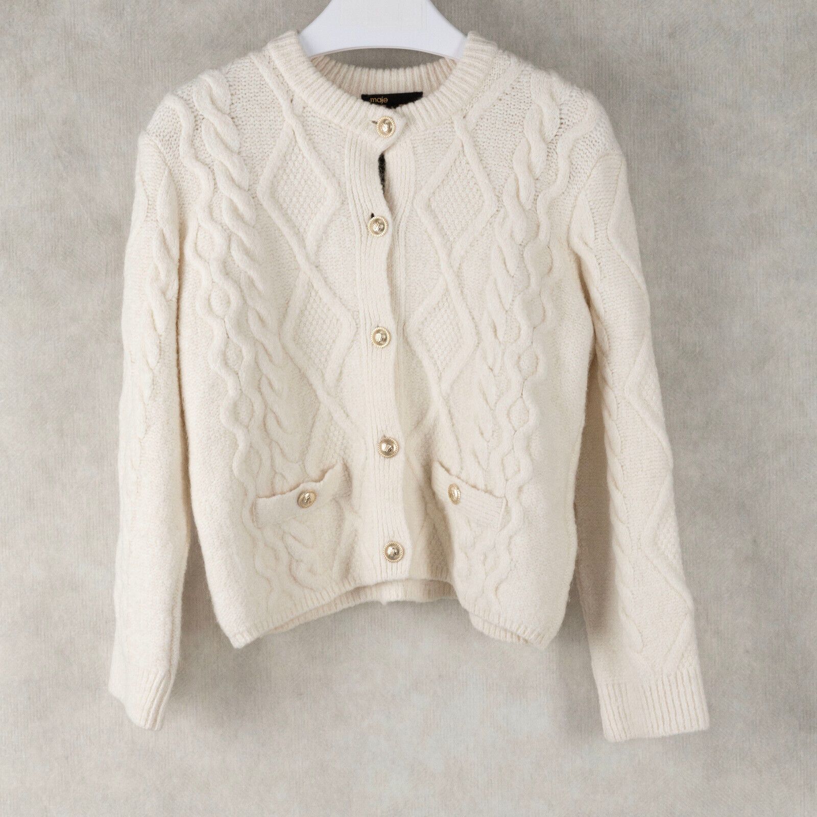 Maje Maje Women Moxy Button Down Cardigan Ecru Size 3/L Size L / US 10 / IT 46 - 2 Thumbnail