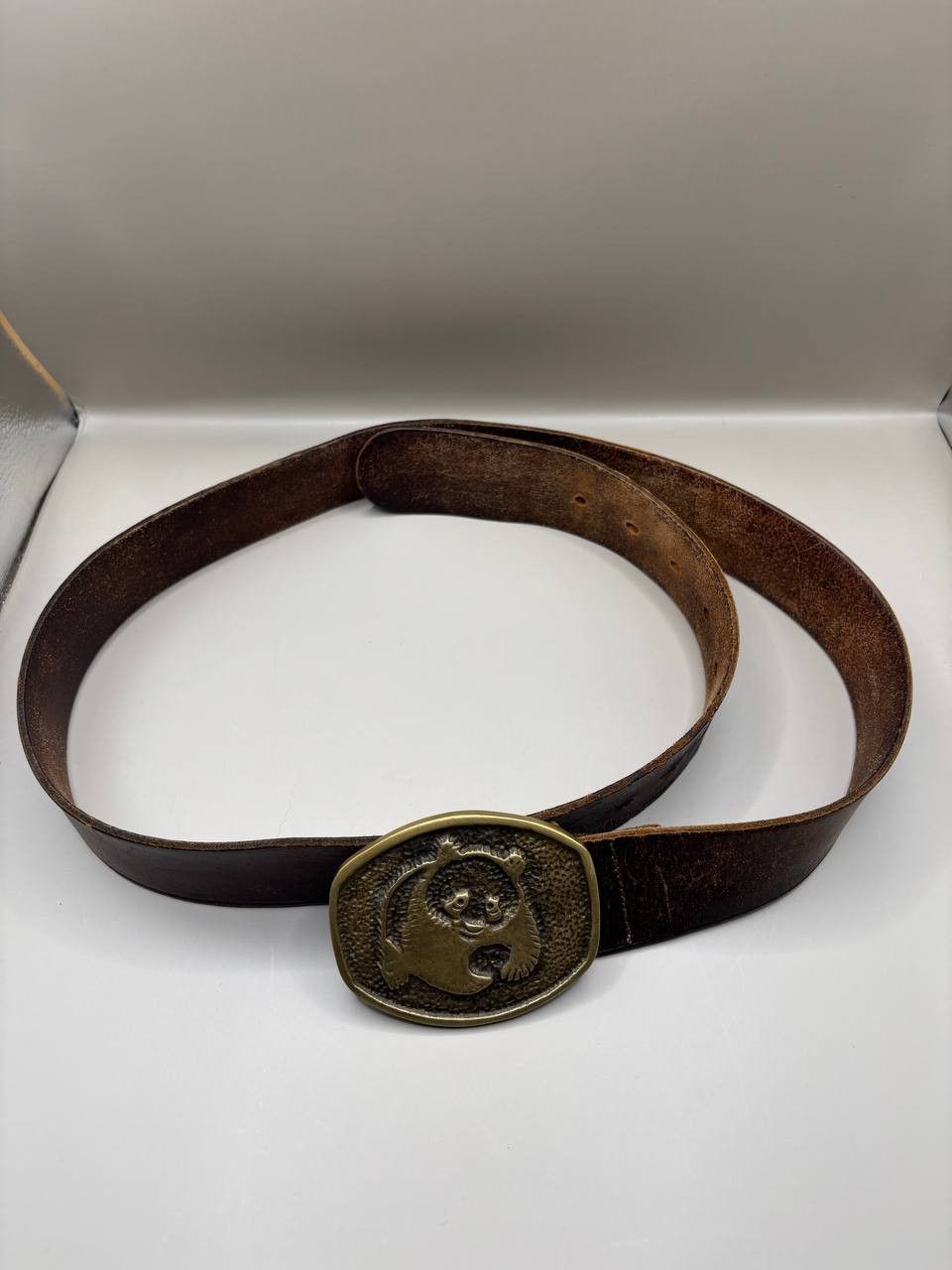 Vintage Vintage Panda Buckle Distressed Leather Belt Size ONE SIZE - 5 Thumbnail