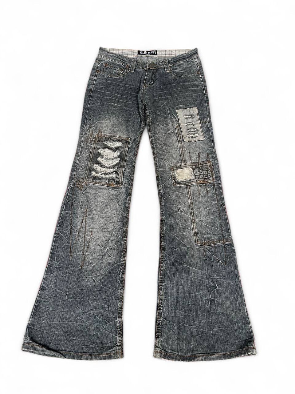 Japanese Brand Flared Aston Jeans distressed thrashed ripped thunder lgb Size US 29 - 1 Thumbnail