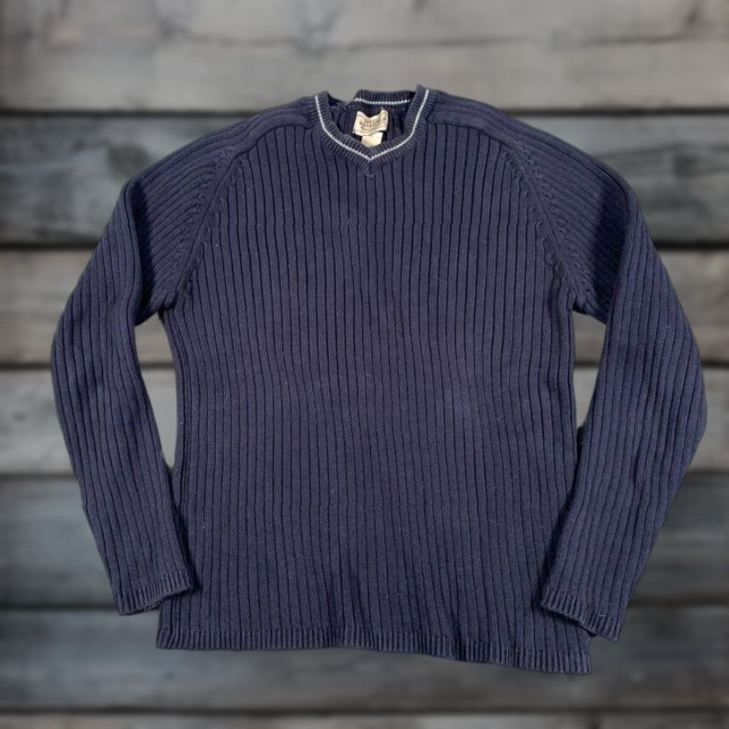 Vintage VINTAGE Sonoma Chunky-Knit Sweater Women's XL Dark Blue Ribbed V-Neck Punk Retro Hipster Size XL / US 12-14 / IT 48-50 - 1 Thumbnail