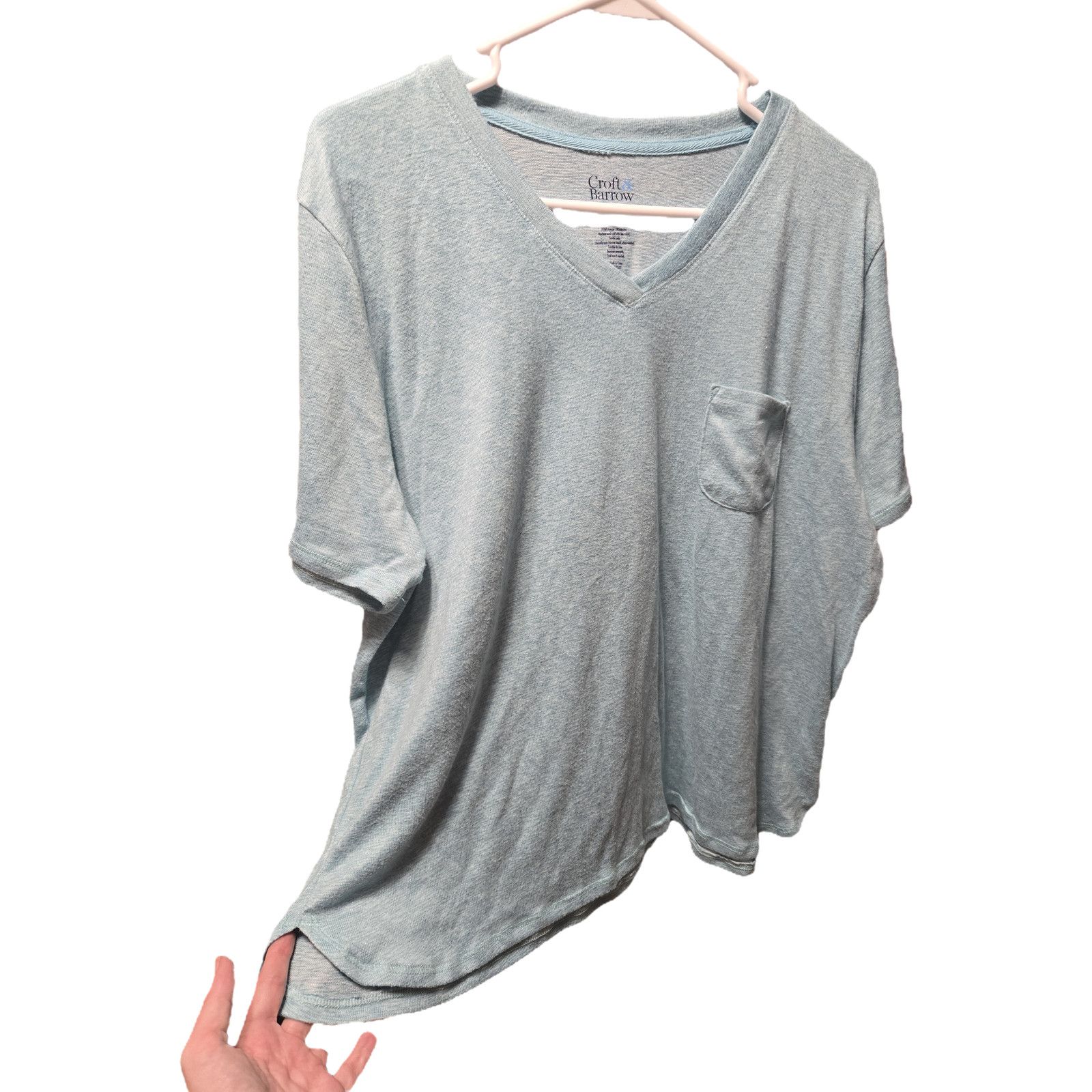 Croft & Barrow Croft & Barrow XXL Light Blue Marl V-Neck Pocket Tee Soft Size XXL / US 16-18 / IT 52-54 - 3 Thumbnail