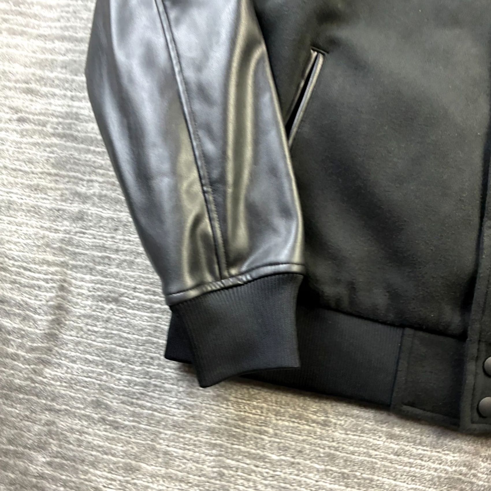 LONE WOLF Zomboy Jacket Mens XL Black Varsity Letterman Wool-Style Polyester Coat Jacket Size US XL / EU 56 / 4 - 4 Thumbnail