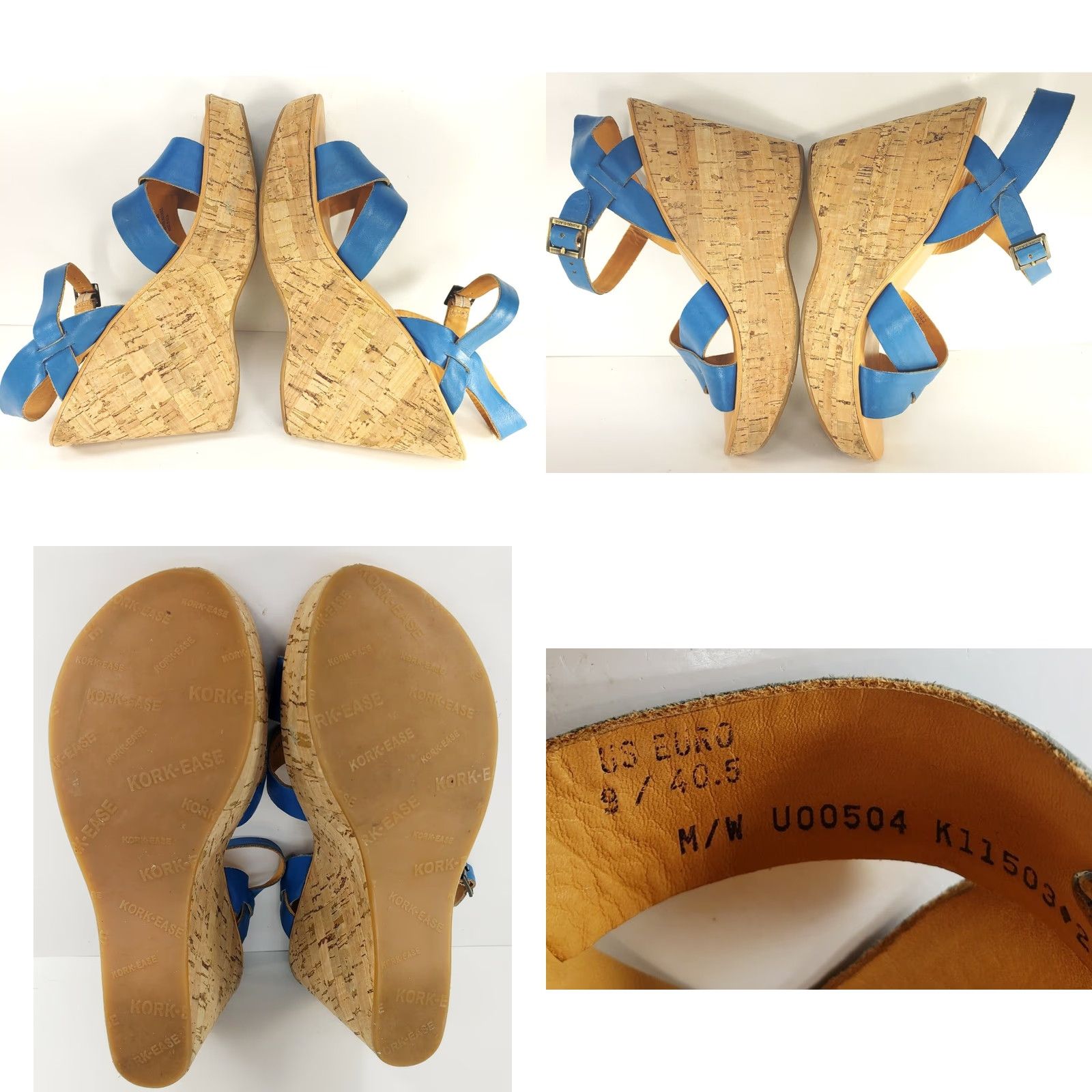 Vintage VINTAGE Kork-Ease Sandal Women’s 9 Blue Leather Crossover Slingback Cork Wedge Size US 9 / IT 39 - 8 Thumbnail