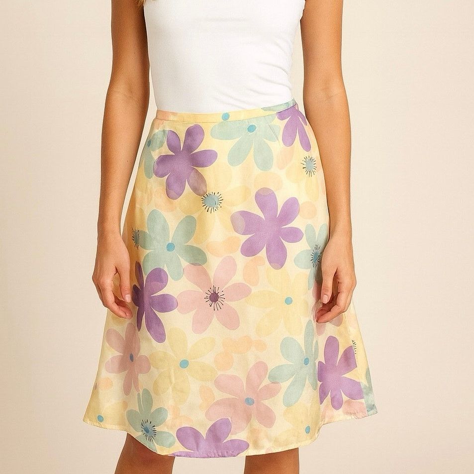 Neiman Marcus Vintage Y2K Neiman Marcus Pastel Floral Silk A Line Skirt 4 Size 27" / US 4 / IT 40 - 1 Thumbnail