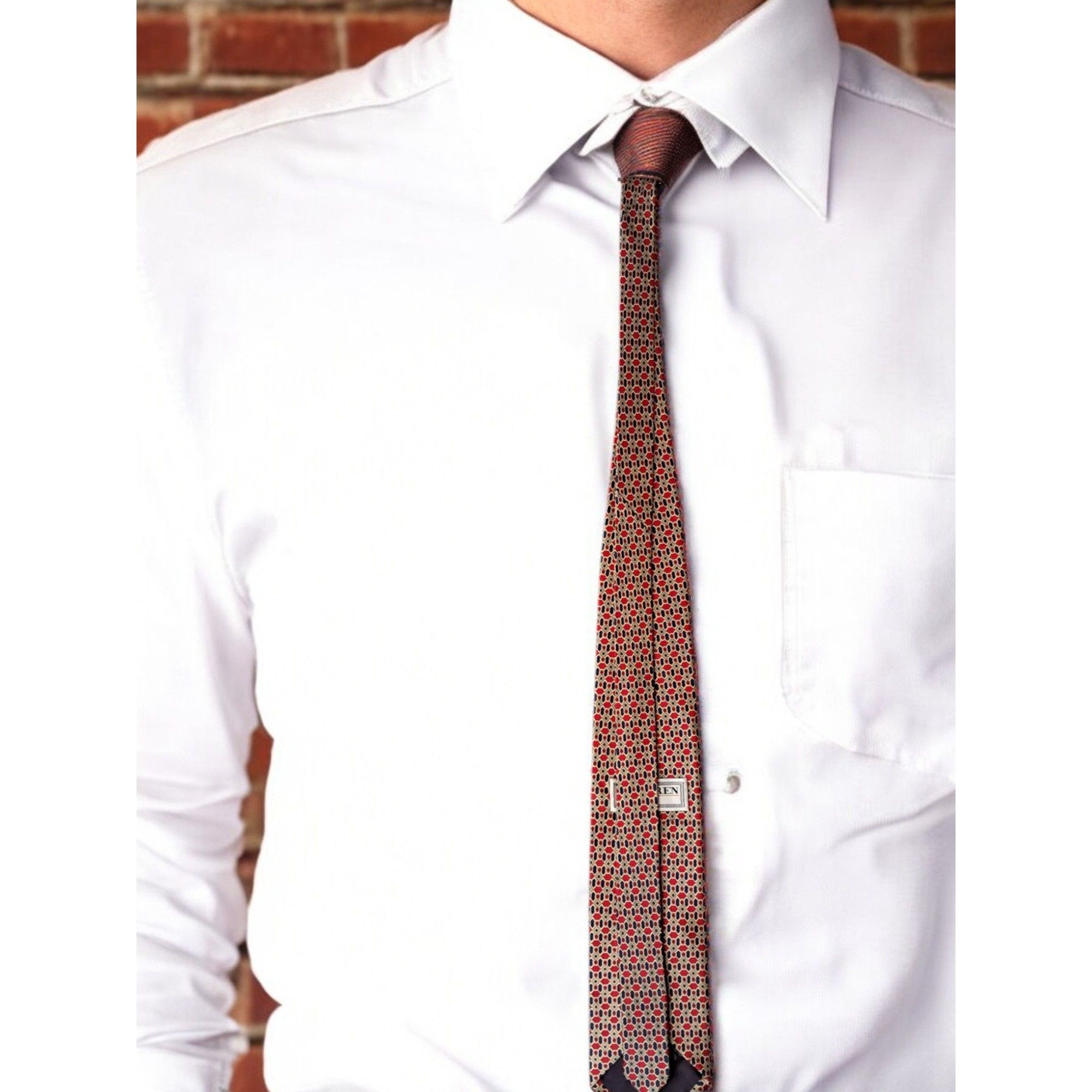 Other St. Lorren 100% Silk Tie, Geometric Pattern: Red, Blue, and Size ONE SIZE - 2 Thumbnail