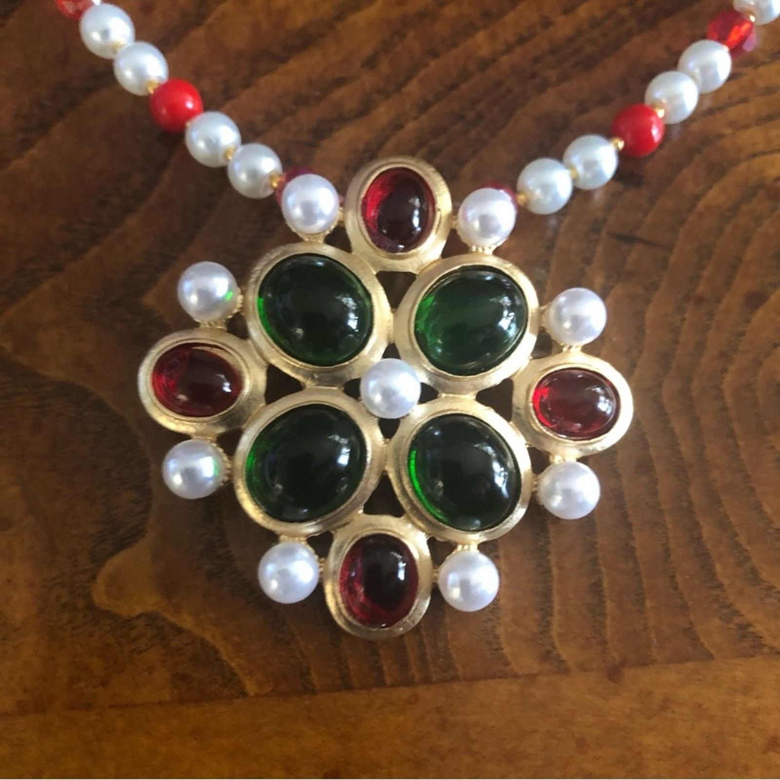 Handmade Handcrafted repurpose cabochon glass stone Pearl necklace Size ONE SIZE - 10 Thumbnail