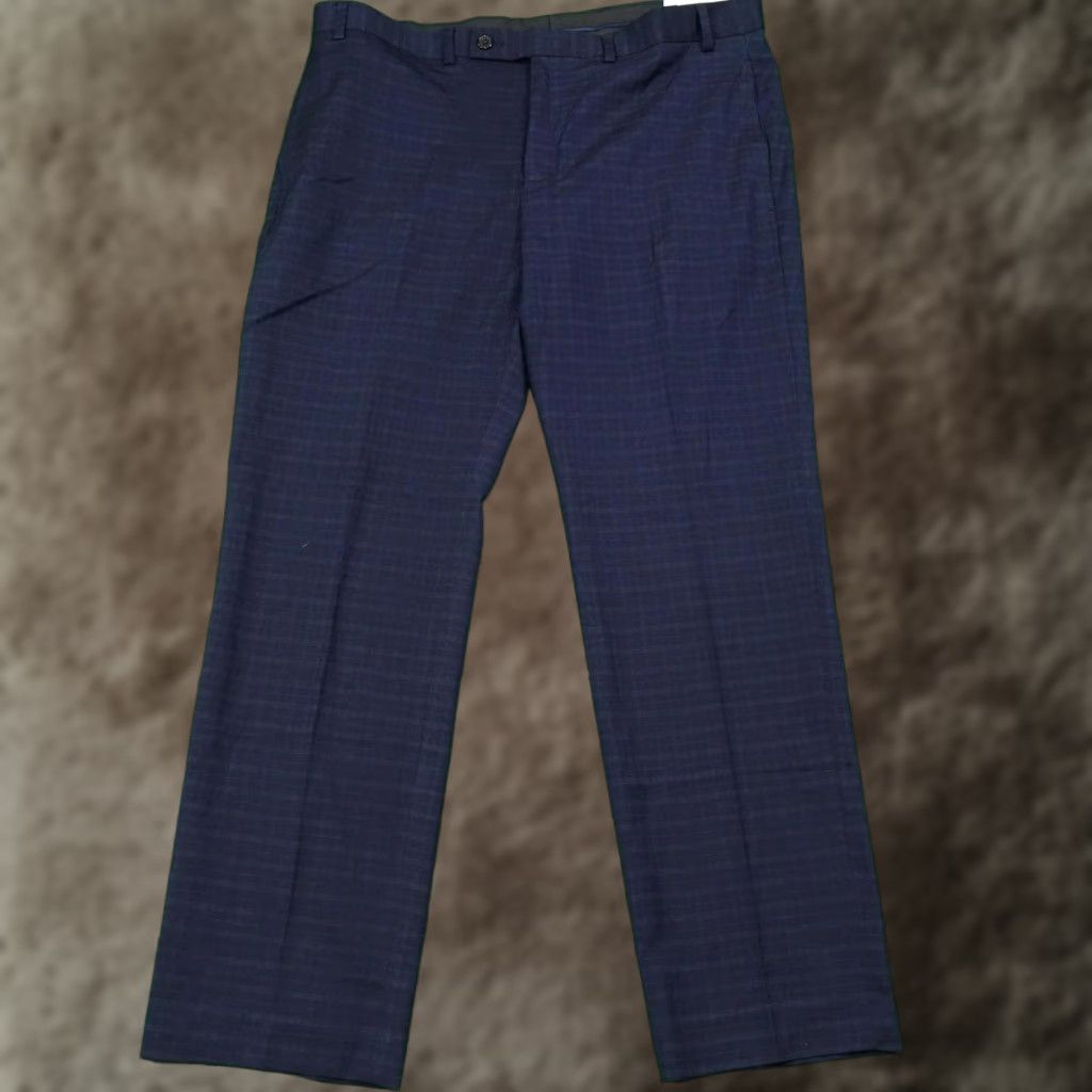 Ralph Lauren Lauren Ralph Lauren Pants Dress Ultraflex 36W 29L Navy Plaid Mens Classic Stretch Wrinkle-Resistant Front Zip Flat Front Business Formal Trousers Size 36R - 1 Thumbnail