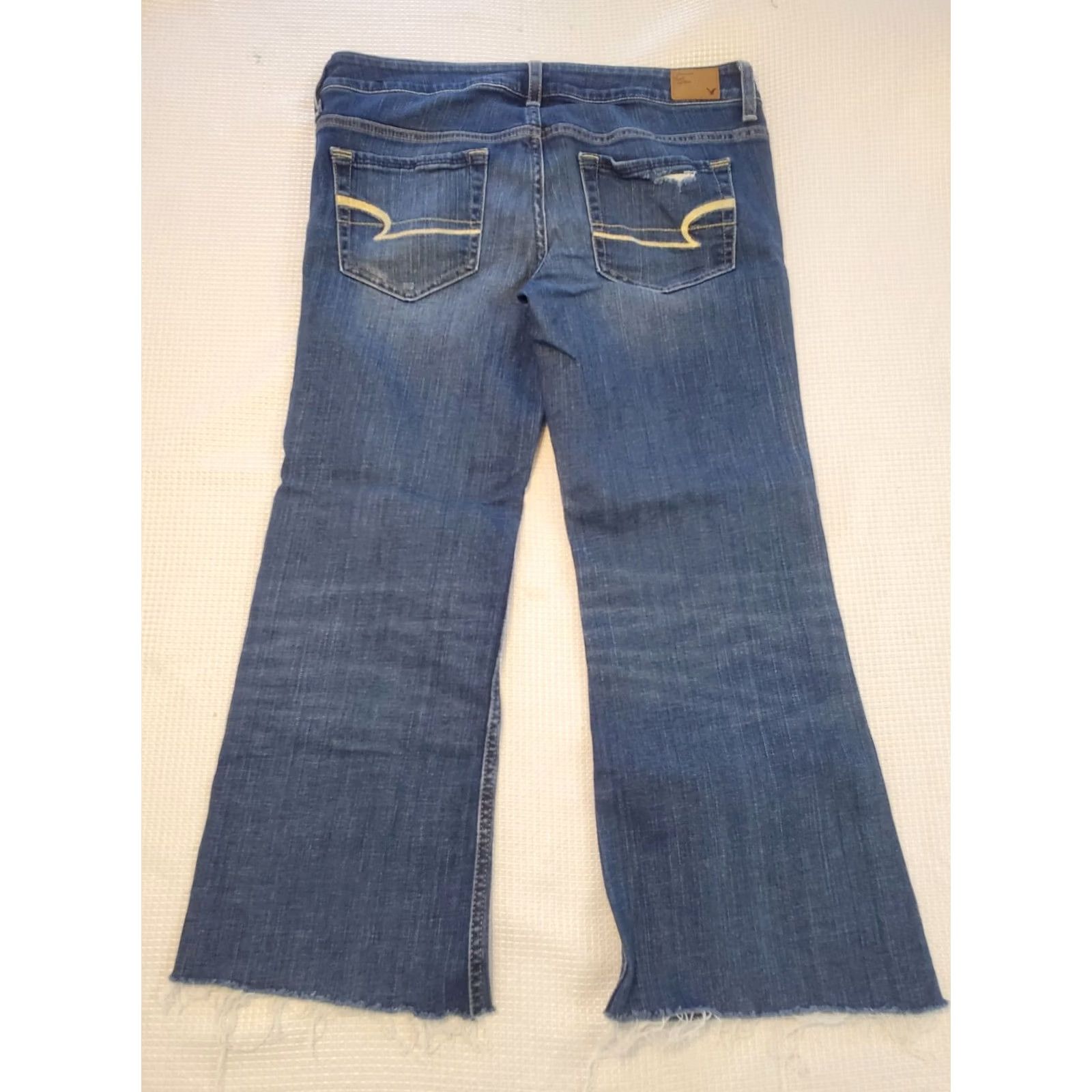 American Eagle Outfitters American Eagle Low Waist Flare Cut Off Capri Jeans AE Hipster Ingrid #002 Blue 6 Women Size 28" / US 6 / IT 42 - 2 Thumbnail