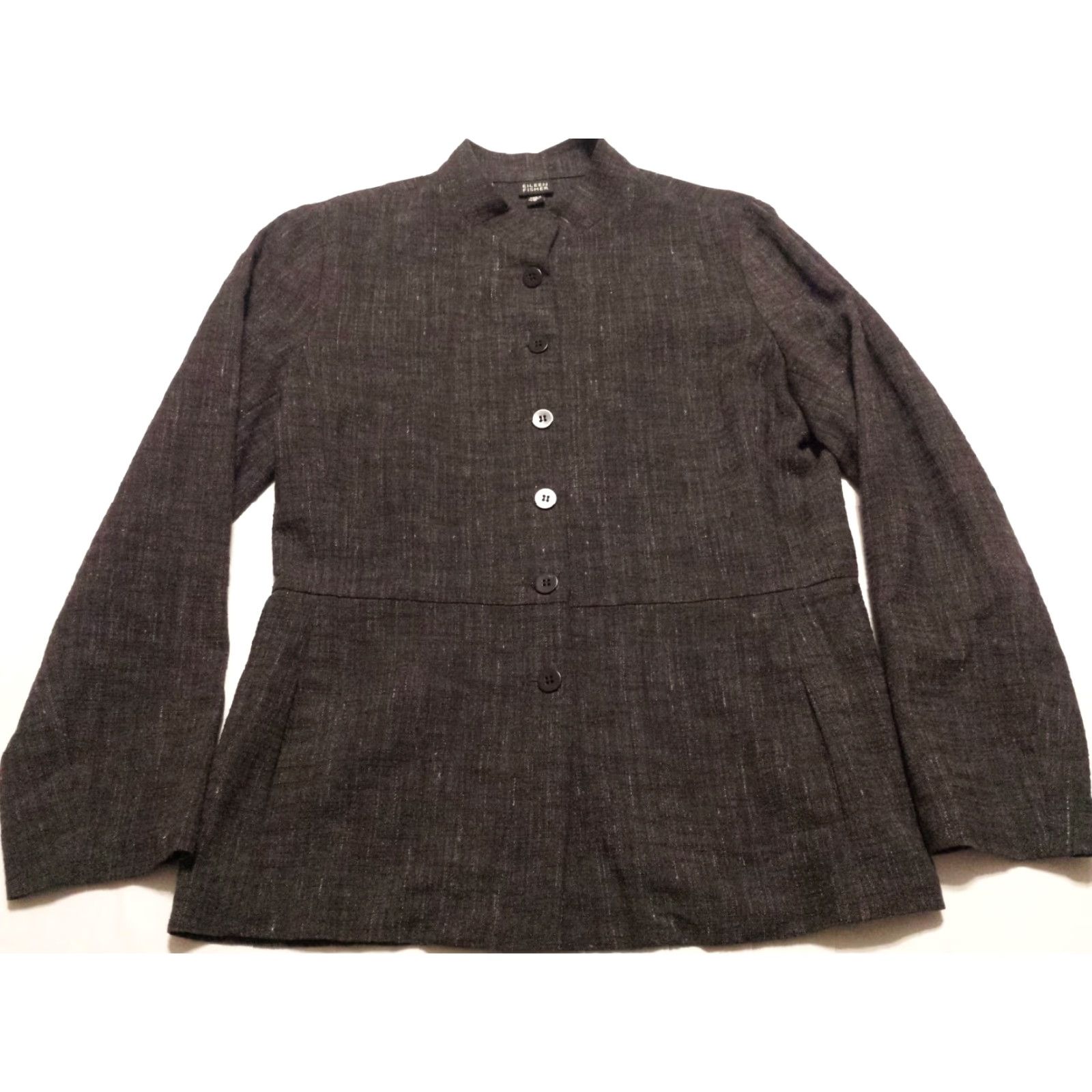Eileen Fisher Eileen Fisher Blazer Shirt Womens Medium Gray Solid Button-Up Cotton Rayon Jacket Size M / US 6-8 / IT 42-44 - 3 Thumbnail