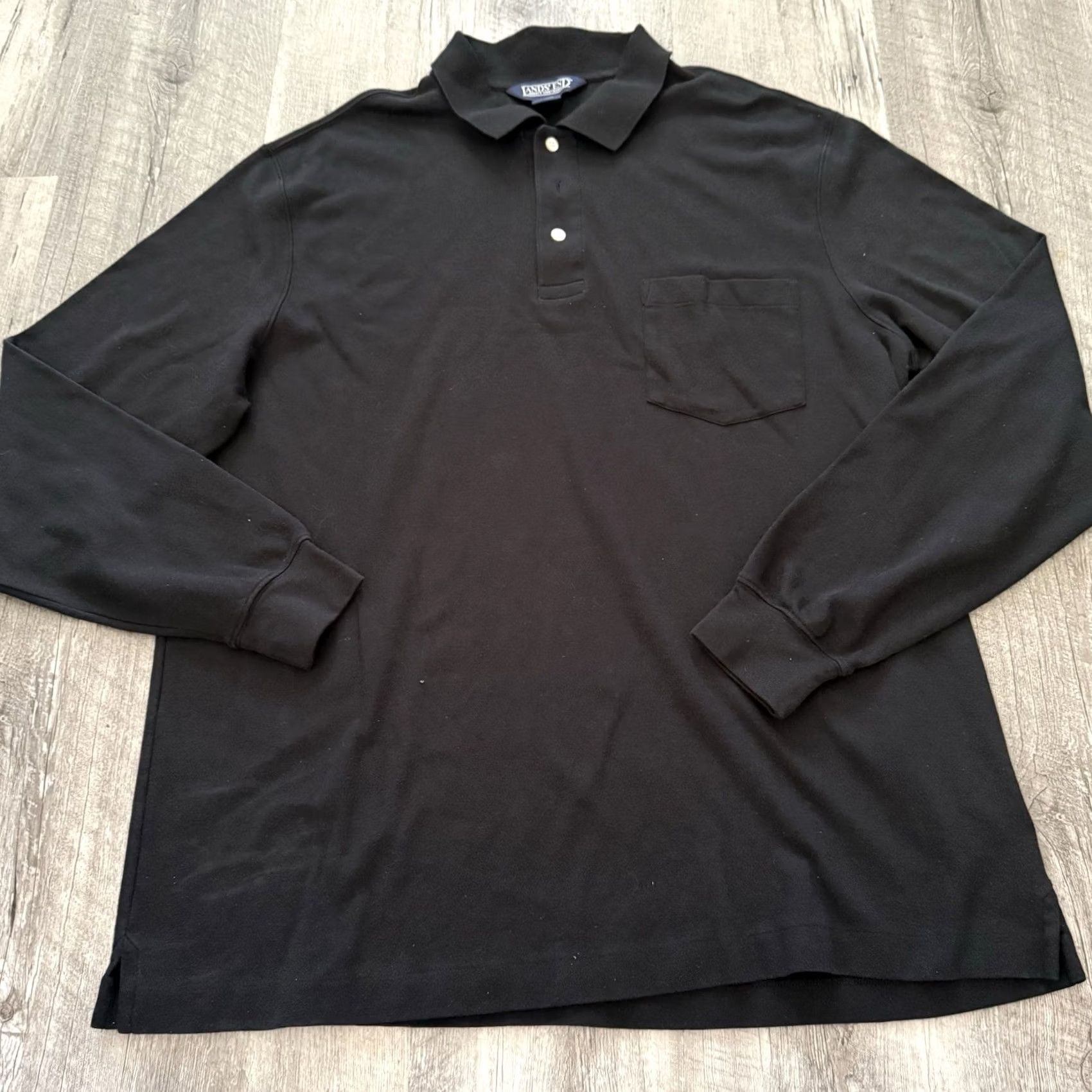 Lands' End Lands' End Long Sleeve Polo Shirt Mens XL Black 100% Cotton Lightweight Golf Size US XL / EU 56 / 4 - 6 Thumbnail