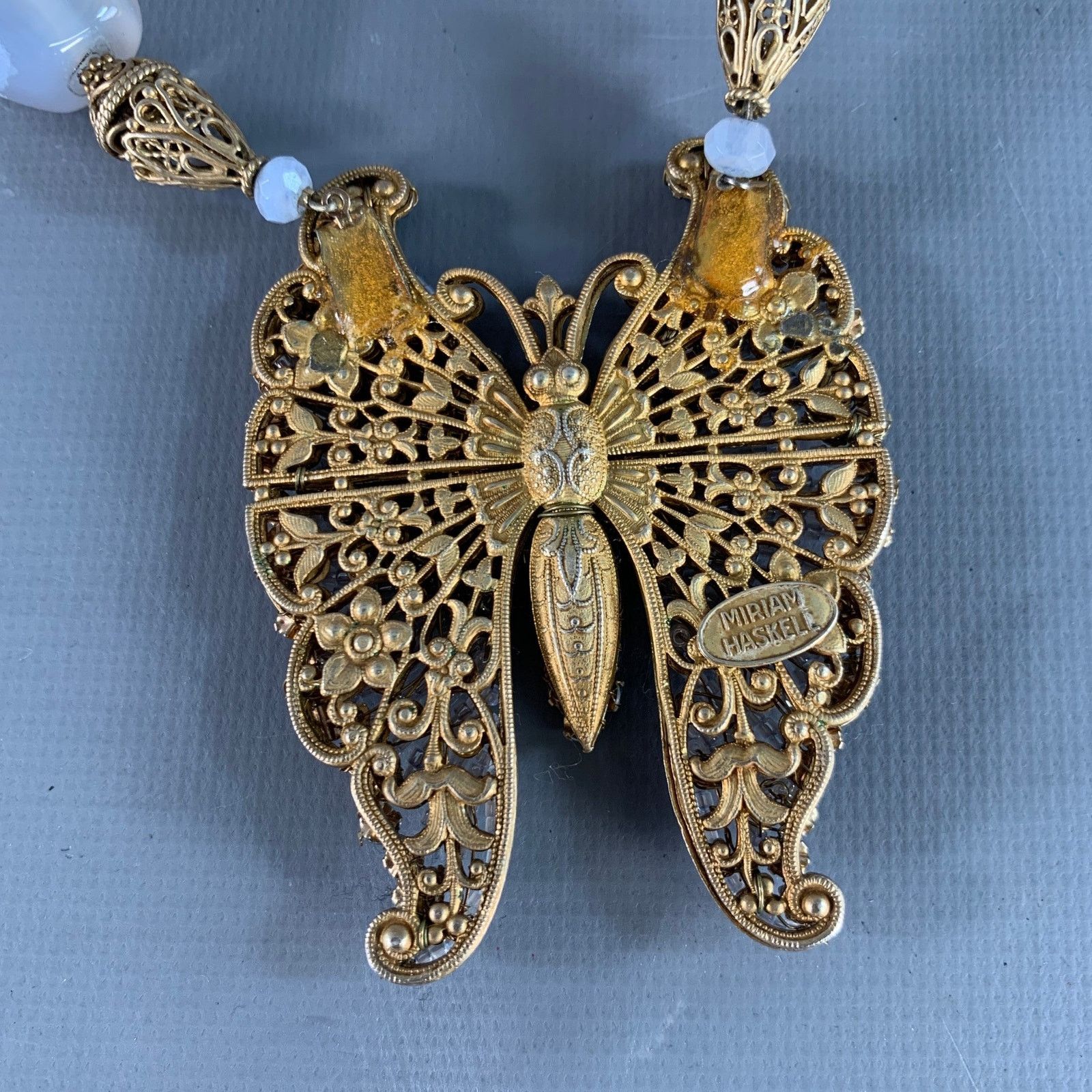 Miriam Haskell Vintage Blue Gold Butterfly Beads Pendant Necklace Size ONE SIZE - 4 Thumbnail