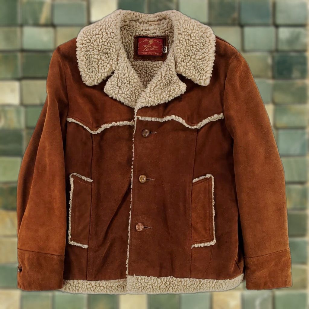 Vintage VINTAGE R Sherman Leather Rancher Jacket Brown Sherpa Lined Mens 40 Jacket Men Brown Rancher 70s Style Size US XXS / EU 40 - 1 Thumbnail