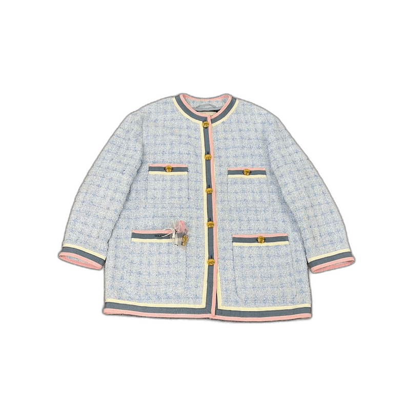 Gucci Gucci Blue Pink Tweed Jacket with Gold Buttons Size L / US 10 / IT 46 - 1 Thumbnail