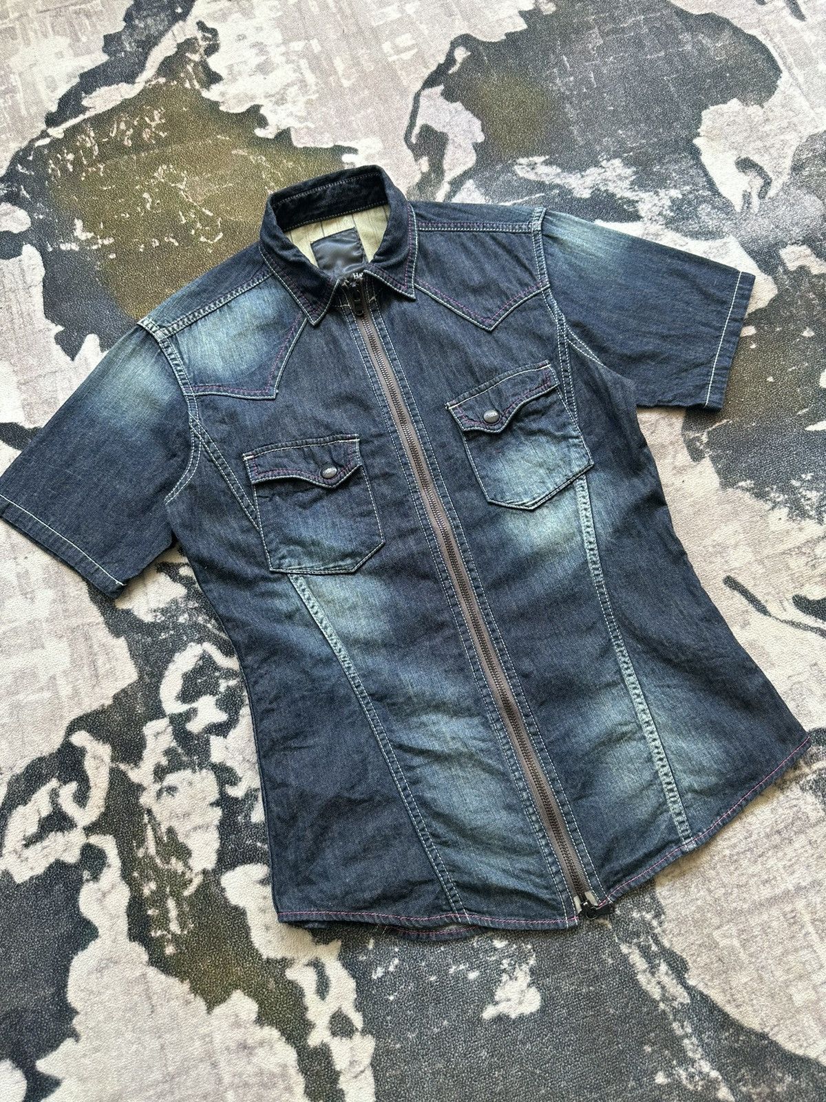 Tete Homme 00’s HALB by Tete Homme zipper denim shirt Size US M / EU 48-50 / 2 - 4 Thumbnail