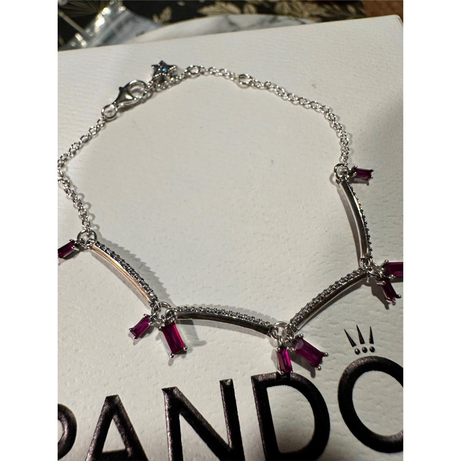 pandora Authentic Pandora Silver RED CRYSTAL CZ Tennis Bracelet Reti Size ONE SIZE - 6 Thumbnail