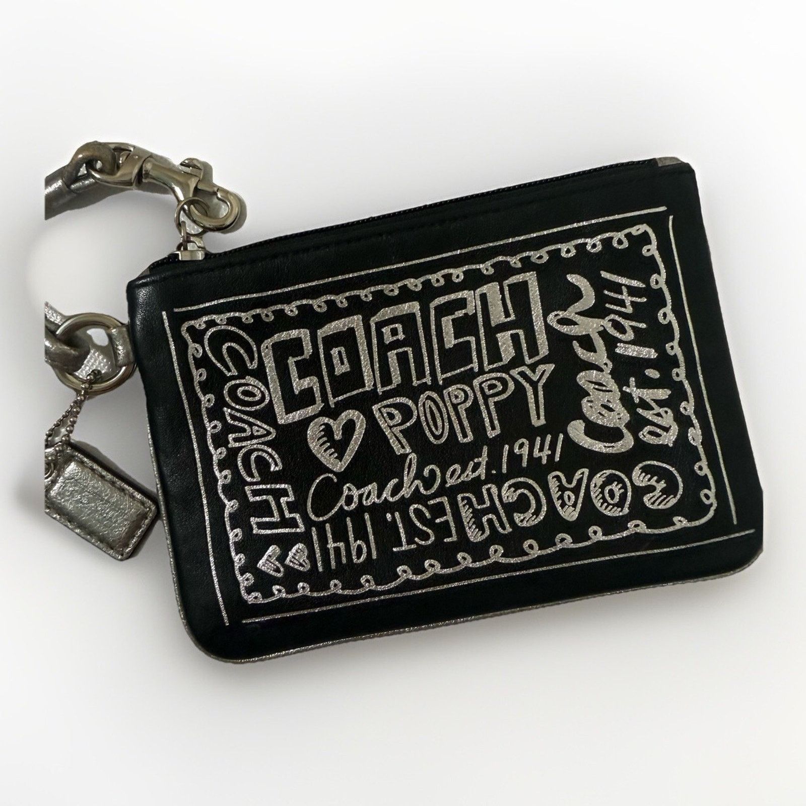 Coach Coach Poppy Black Wristlet Wallet Card Holder Silver Y2K Size ONE SIZE - 1 Thumbnail