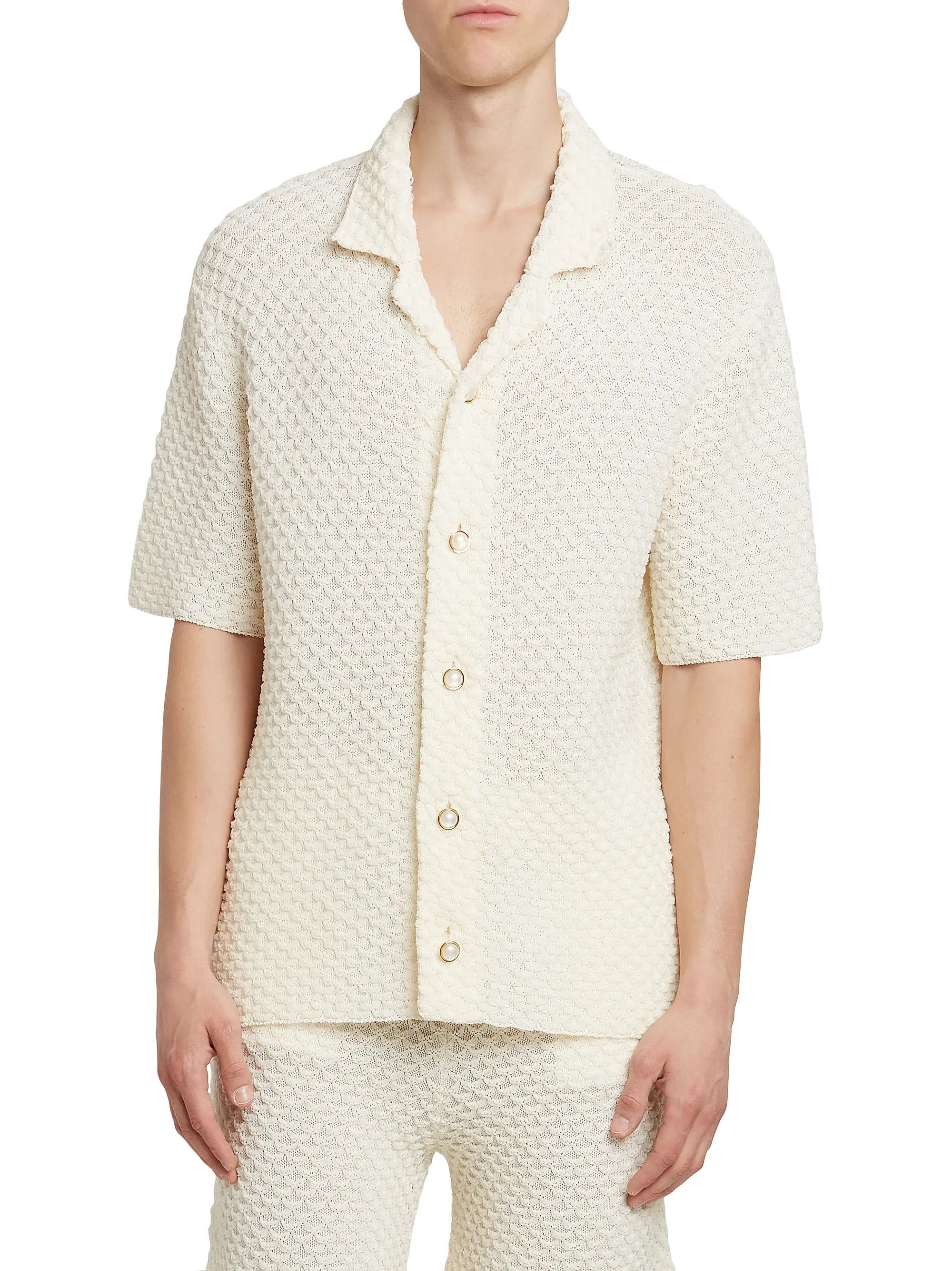 Casablanca os11x0725 Summer Textured-Knit Shirt in White Size US XL / EU 56 / 4 - 6 Thumbnail
