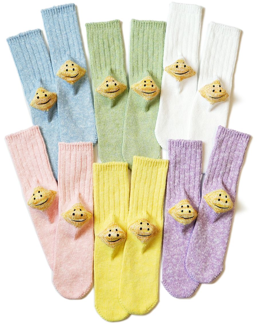 Pre-owned Kapital 56 Yarns Rainbowy Happy Heel Socks Smile 6 Pairs Set In White/yellow/sax