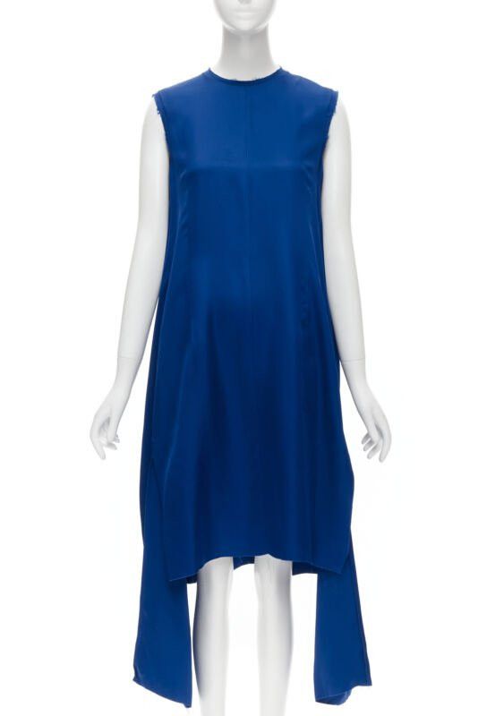 Marni MARNI cobalt blue viscose raw frayed edge step hem folded back dress IT38 XS Size XS / US 0-2 / IT 36-38 - 1 Thumbnail