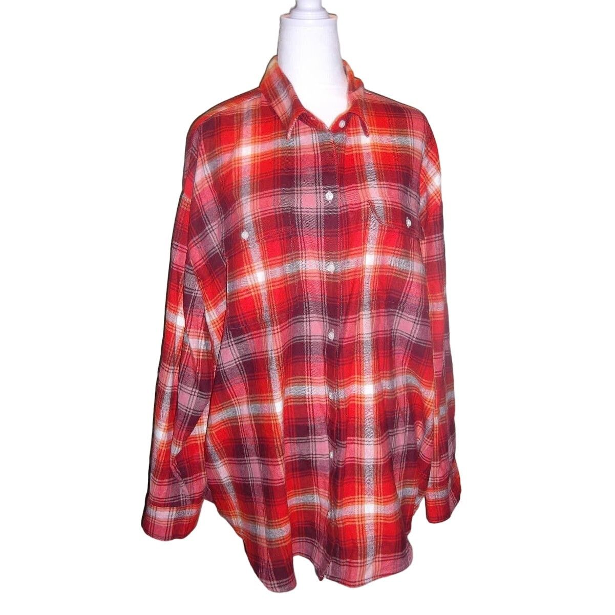Other Old Navy Orange Plaid Flannel Collared Long Sleeve Top XXL Size XXL / US 16-18 / IT 52-54 - 1 Thumbnail