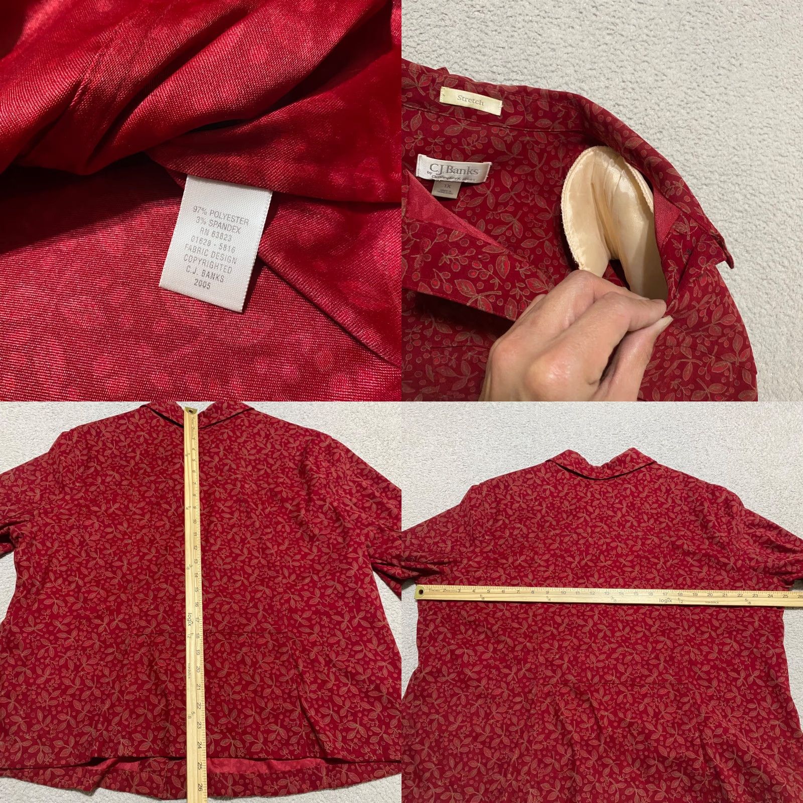 Vintage Christopher & Banks Jacket Womens 1X Plus Red Floral Button Up Short Sleeve Shoulder Pads Casual Travel Size XL / US 12-14 / IT 48-50 - 8 Thumbnail