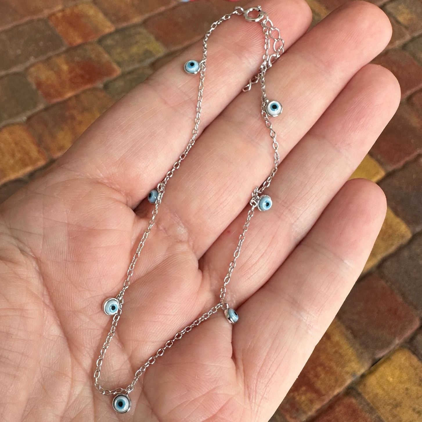 The Unbranded Brand Sterling Silver Evil Eye Dainty Anklet Size ONE SIZE - 1 Thumbnail