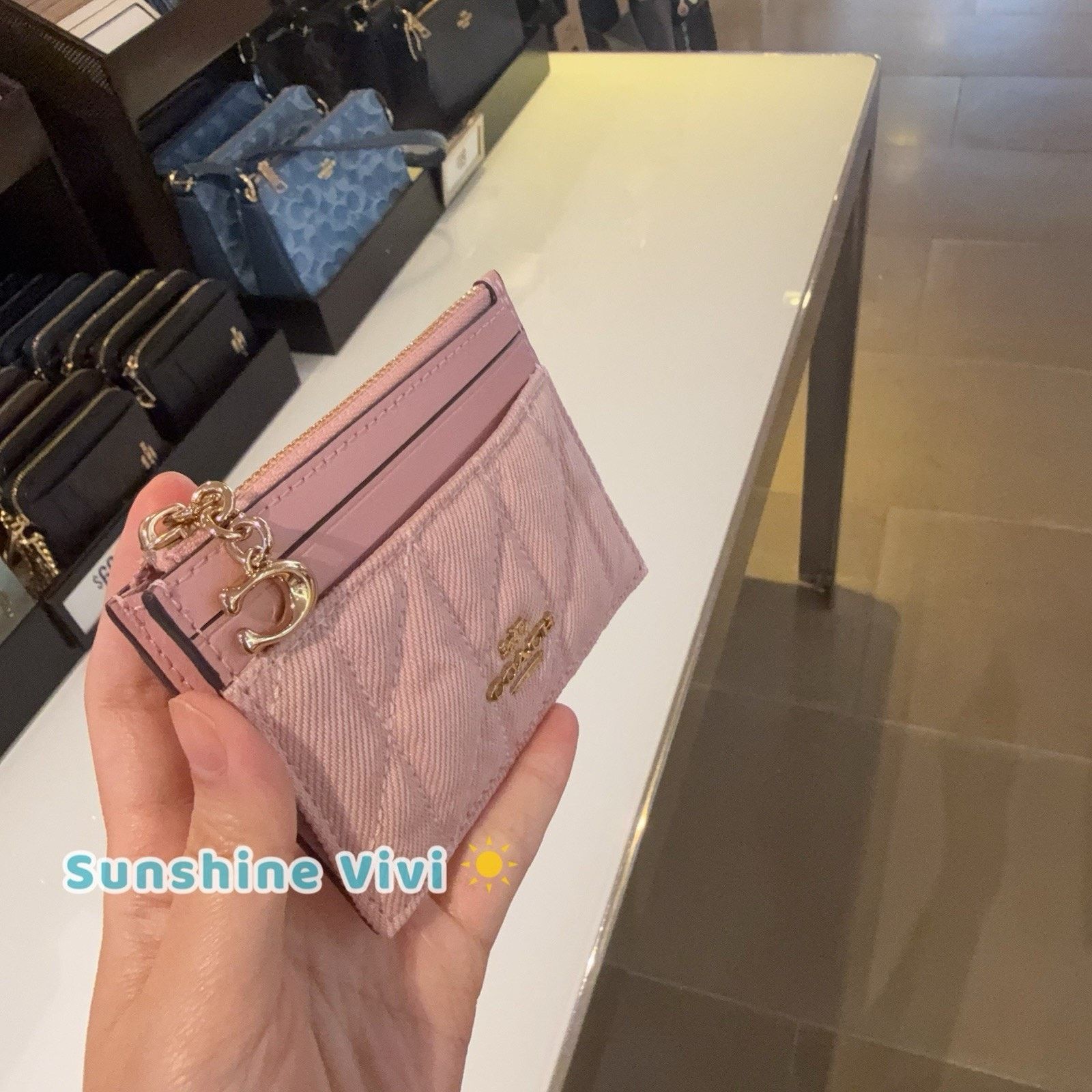 Coach NWT Coach Mini Skinny Id Case Denim Charm CFA30 Light Pink Size ONE SIZE - 3 Thumbnail